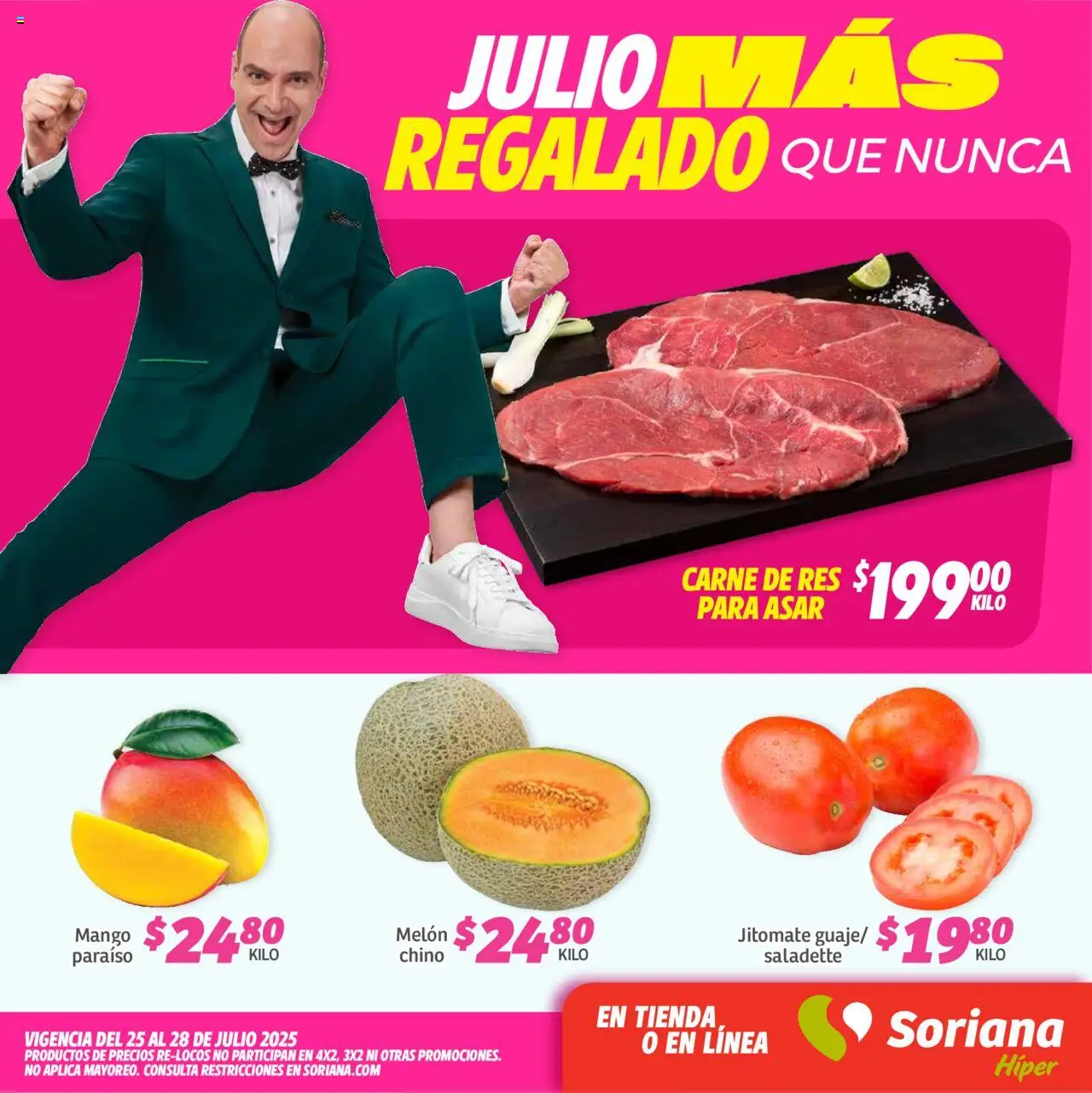 Nuevas ofertas de Soriana válidas en toda la República Mexicana desde el 25.07.2025. ¡Encuentra las mejores ofertas en Soriana - Fin de Semana Híper: BCS, Son y Sin! | Página: 1 | Productos: Melón, Mango, Res