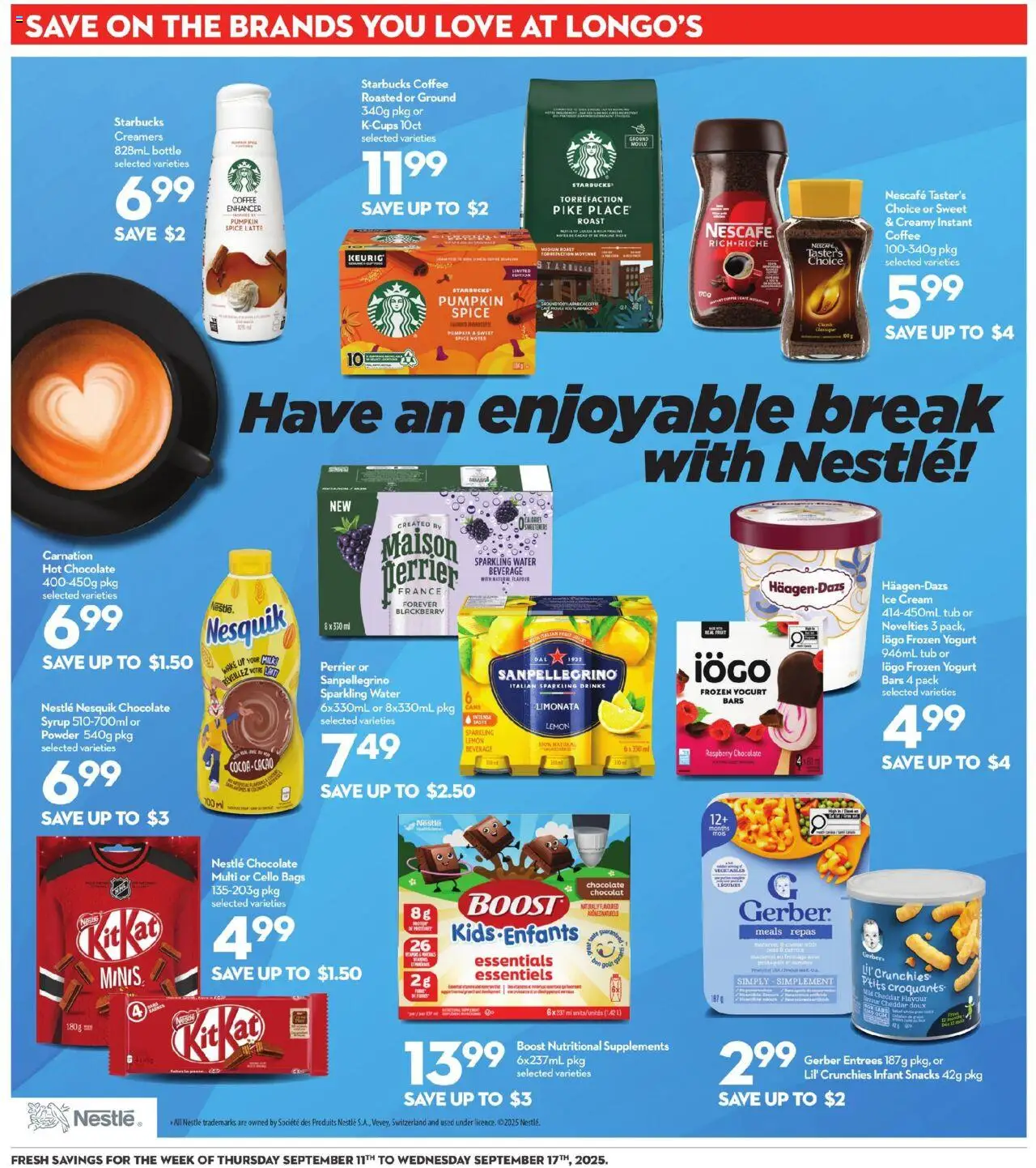 Longo's flyer valid from 11.09.2025 | Page: 16 | Products: Cream, Ice cream, Yogurt, Coffee