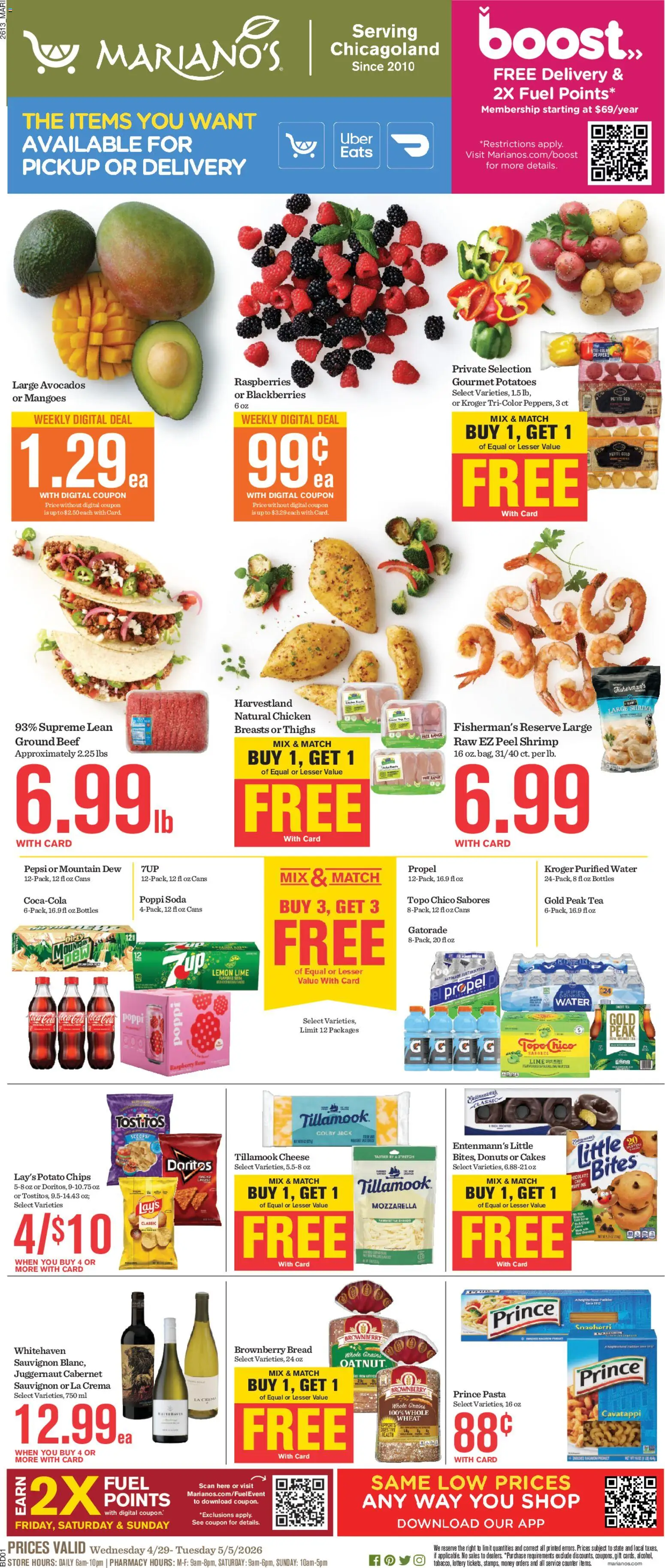 Mariano's Weekly Ad - valid from 29.04.2026 | Page: 1 | Products: Bread, Lemon, Lime, Raspberry
