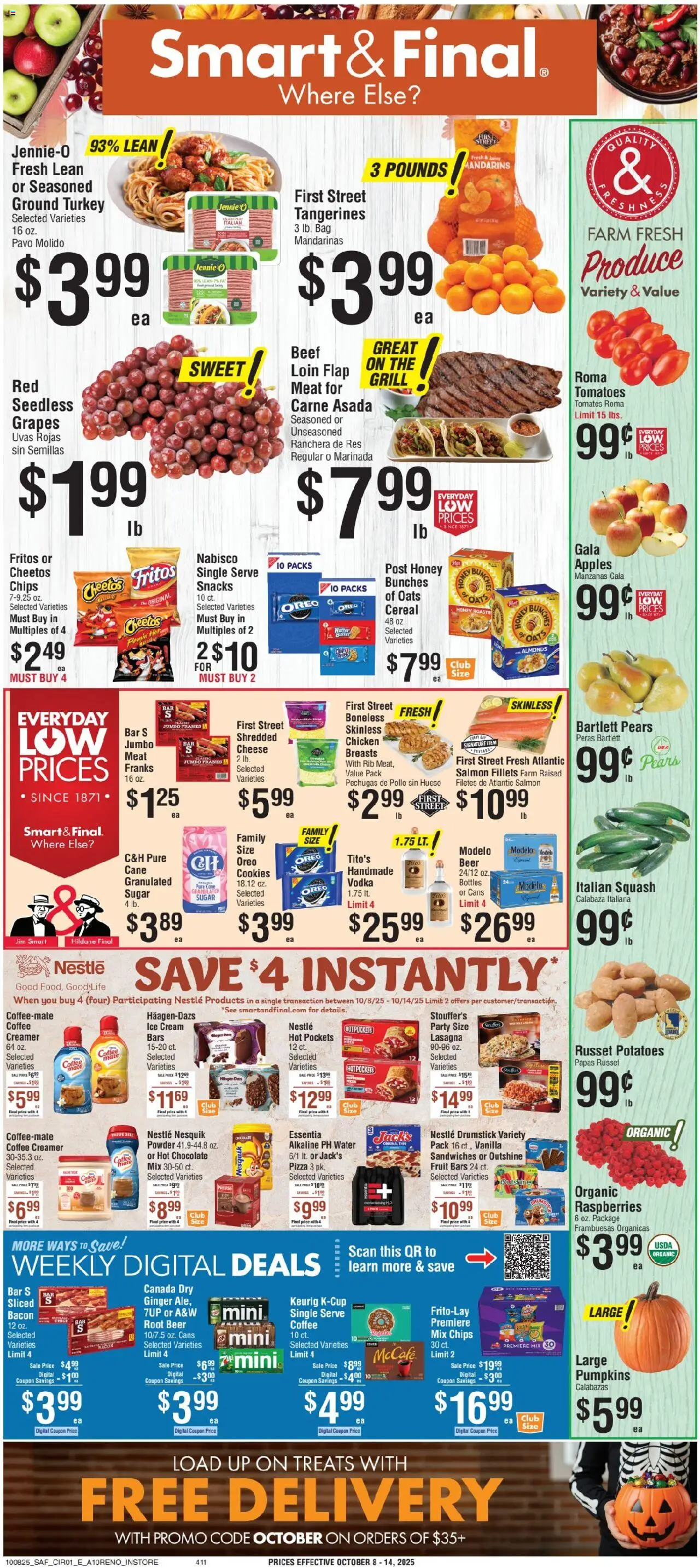 Smart & Final Weekly Ad - valid from 08.10.2025 | Page: 1 | Products: Powder, Coffee, Apples, Vodka