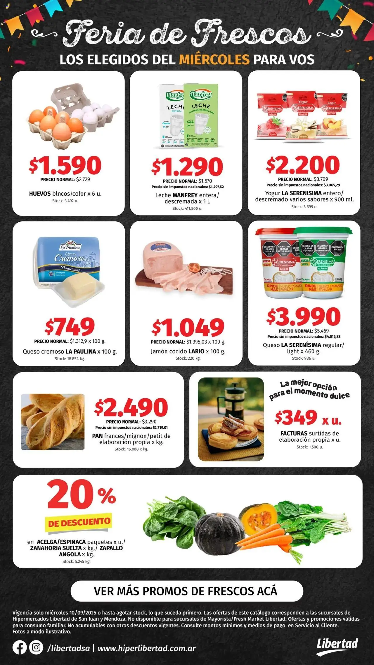 Hipermercado Libertad - Feria de Frescos - CUYO │ válido desde el 10.09.2025 | Página: 1 | Productos: Jamón cocido, Queso, Huevos, Pan