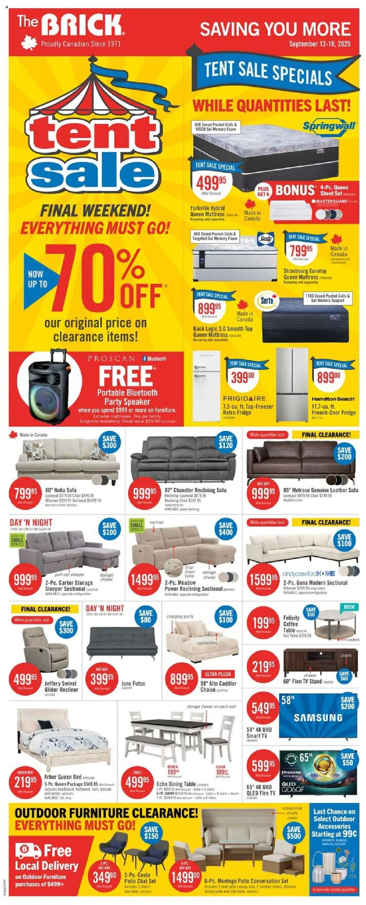 The Brick flyer valid from 12.09.2025 | Page: 1 | Products: Mattress, Table, Chair, Coffee