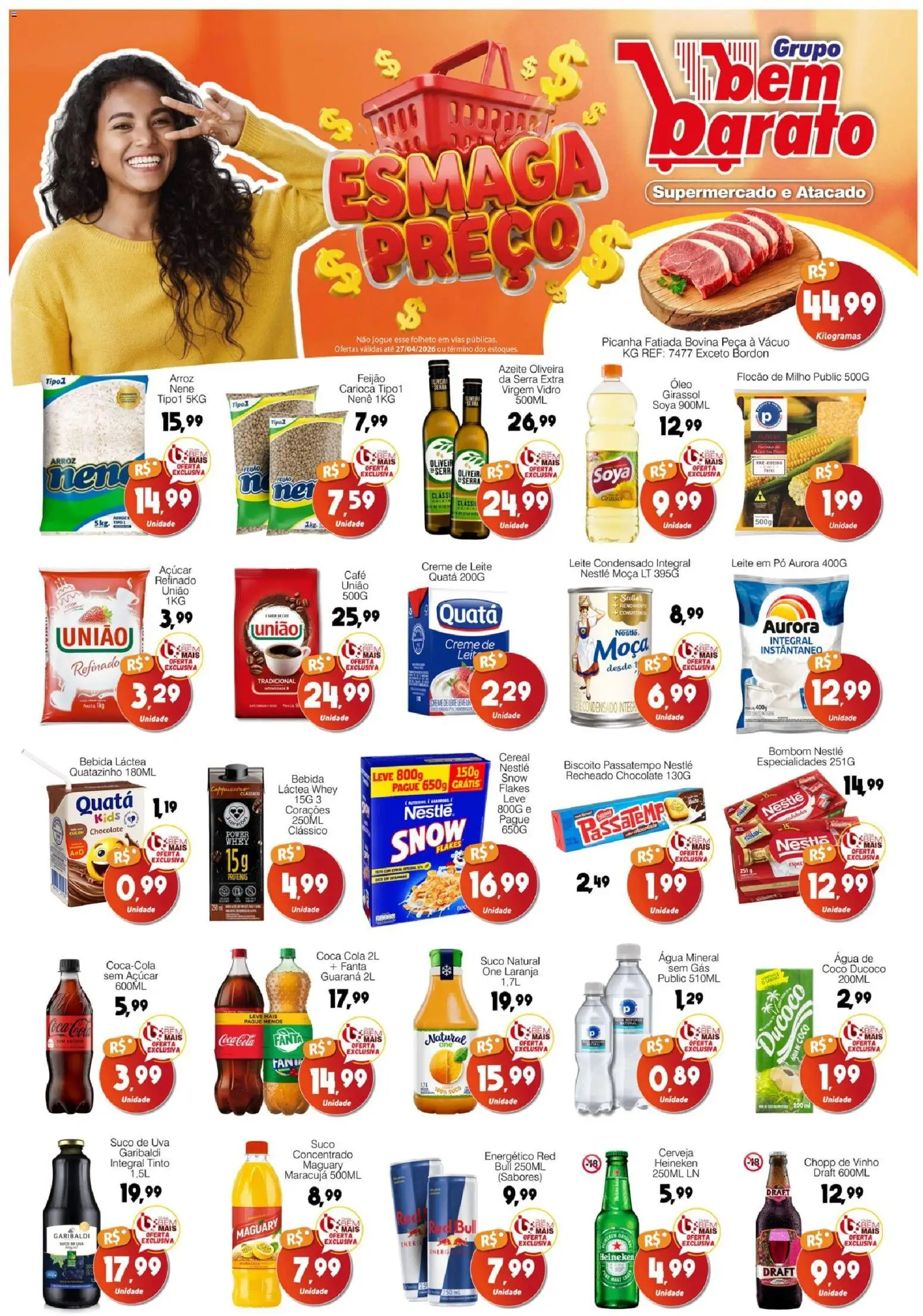 Supermercado Bem Barato Folheto - válido de 21.04.2026 | Página: 1 | Produtos: Picanha, Chocolate, Cerveja, Bombom