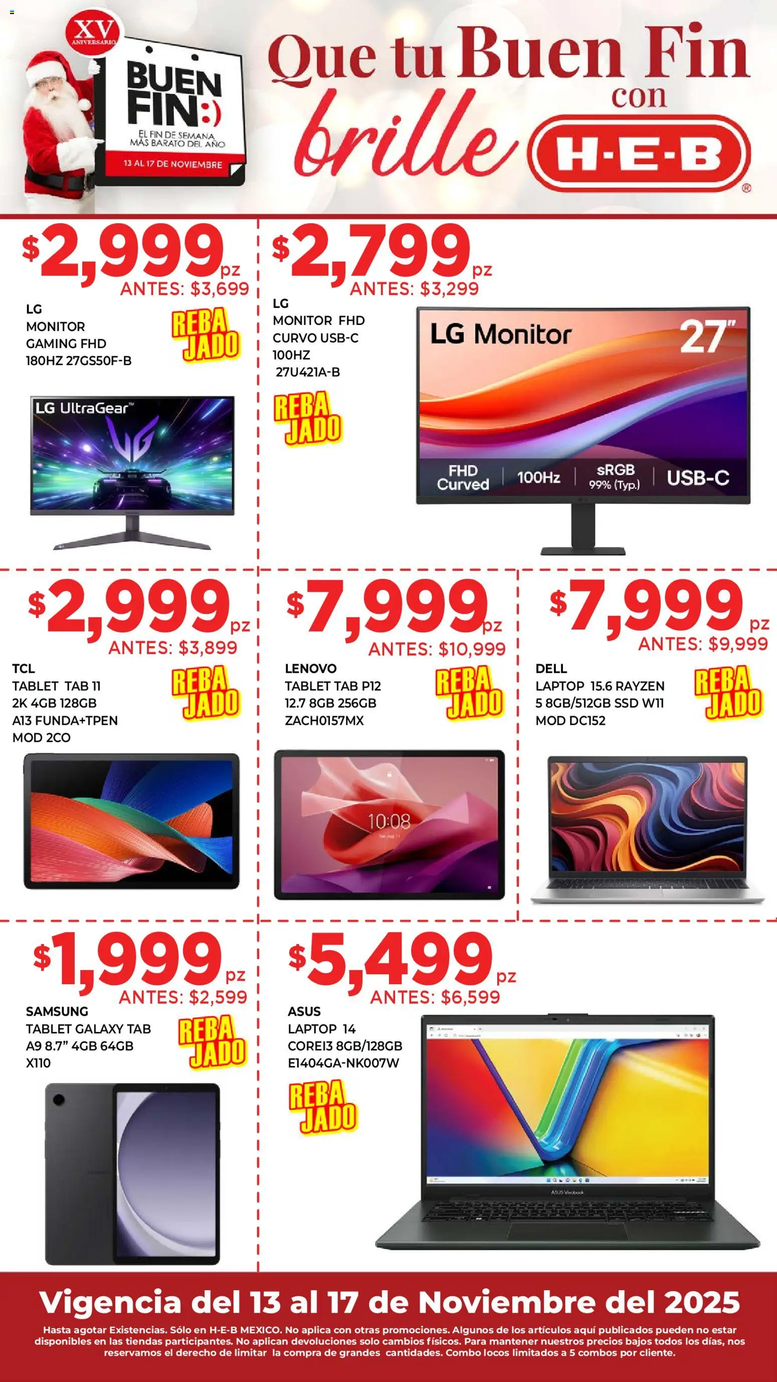 Nuevas ofertas de H-E-B válidas en toda la República Mexicana desde el 13.11.2025. ¡Encuentra las mejores ofertas en H-E-B Buen Fin! | Página: 10 | Productos: Tablet, Monitor