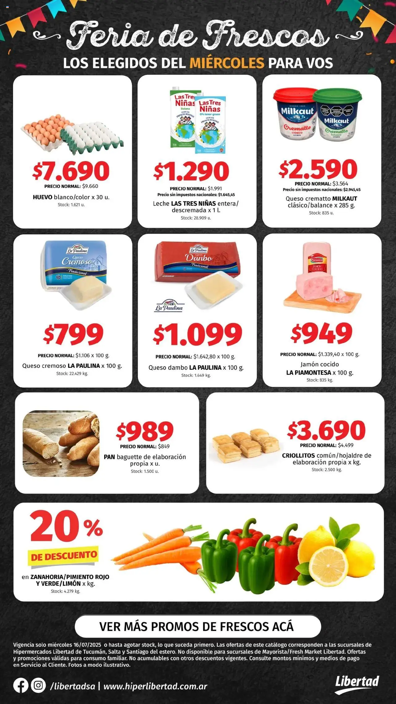 Hipermercado Libertad - Feria de Frescos - NOA │ válido desde el 16.07.2025 | Página: 1 | Productos: Jamón cocido, Huevo, Queso, Pan