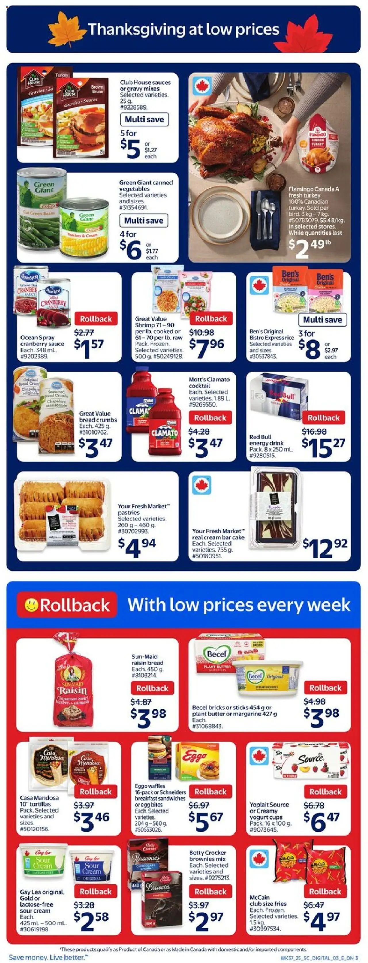 Walmart flyer valid from 09.10.2025 | Page: 6 | Products: Rice, Cream, Turkey, Bread