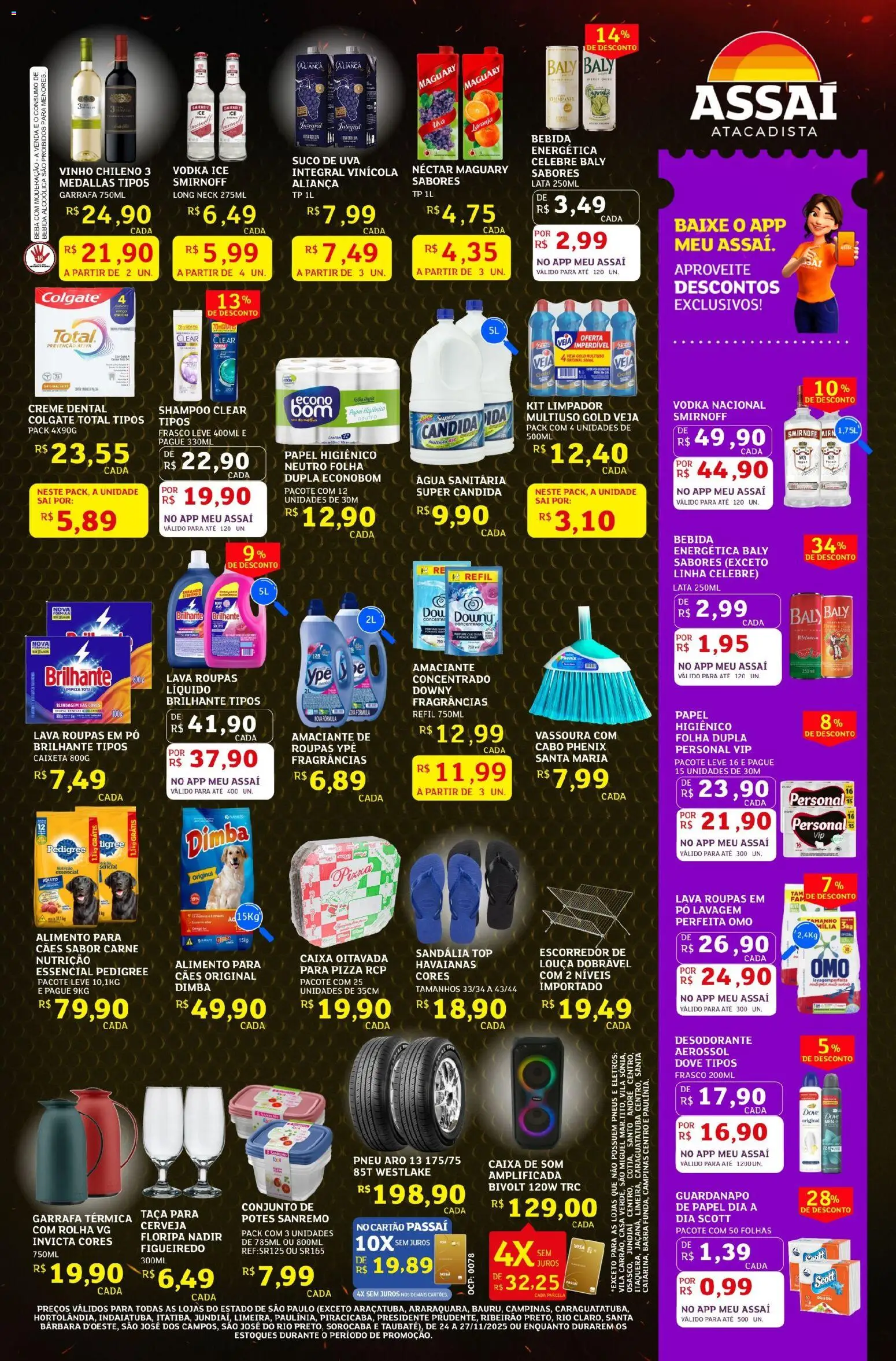 Assaí Atacadista Folheto - válido de 24.11.2025 | Página: 3 | Produtos: Escorredor, Roupas, Bebida, Dove