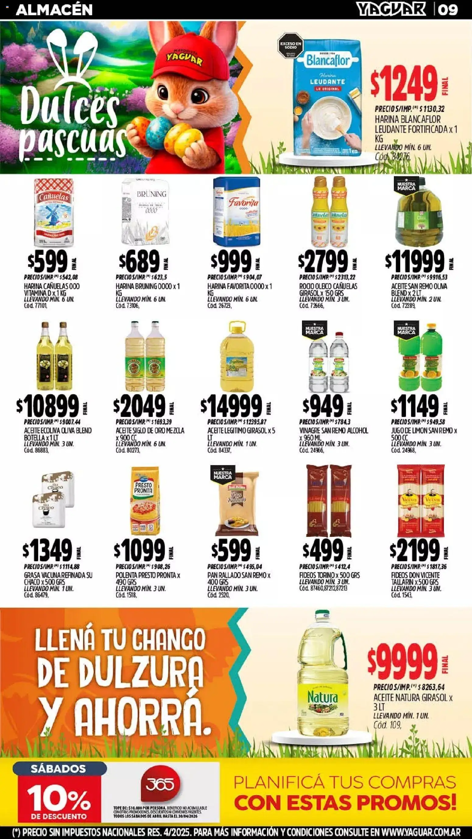 Yaguar - Oferta Semanal Chaco │ válido desde el 30.03.2026 | Página: 9 | Productos: Harina, Vinagre, Jugo, Pan rallado