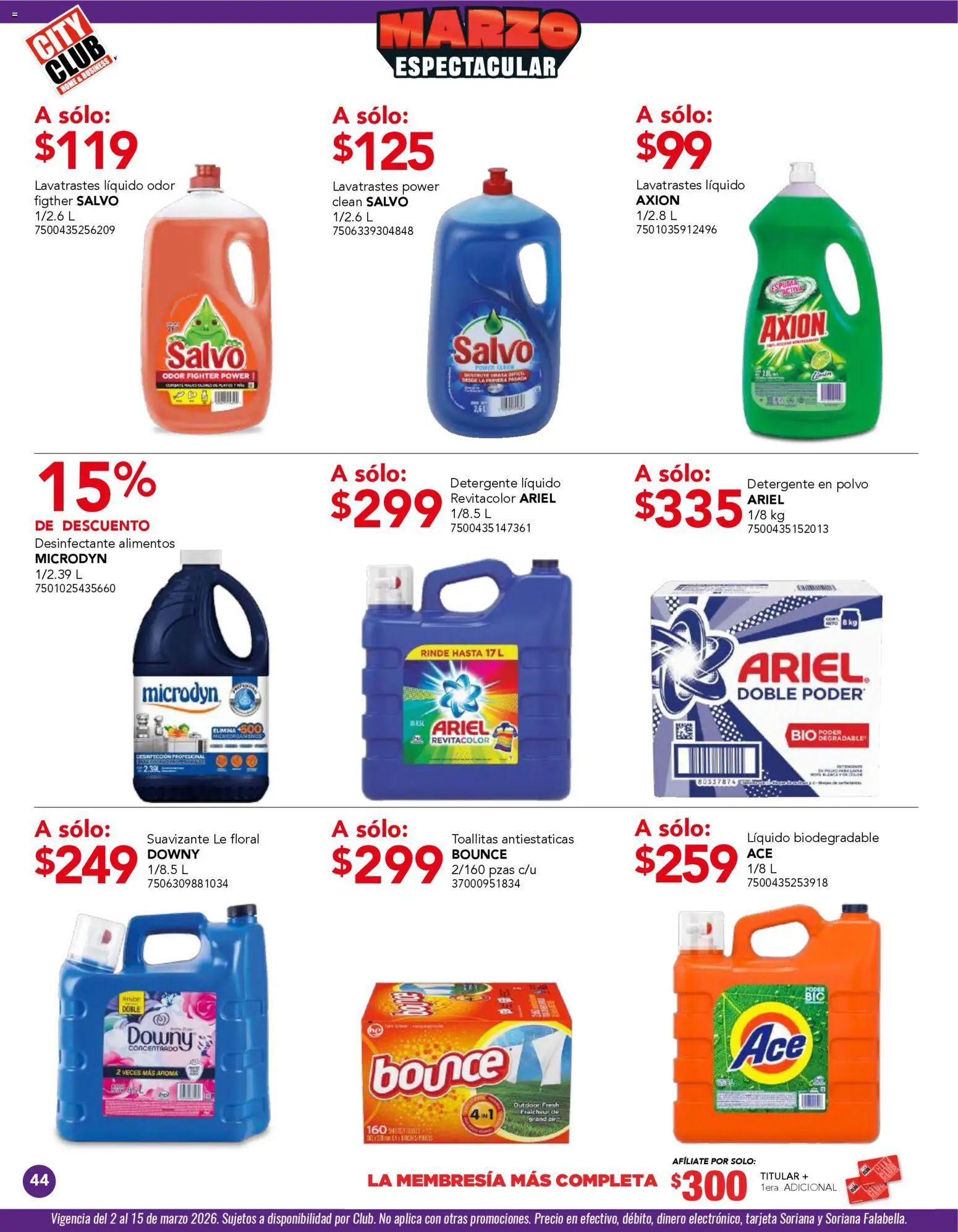 Nuevas ofertas de City Club válidas en toda la República Mexicana desde el 02.03.2026. ¡Encuentra las mejores ofertas en City Club catálogo! | Página: 44 | Productos: Detergente, Suavizante, Desinfectante, Polvo