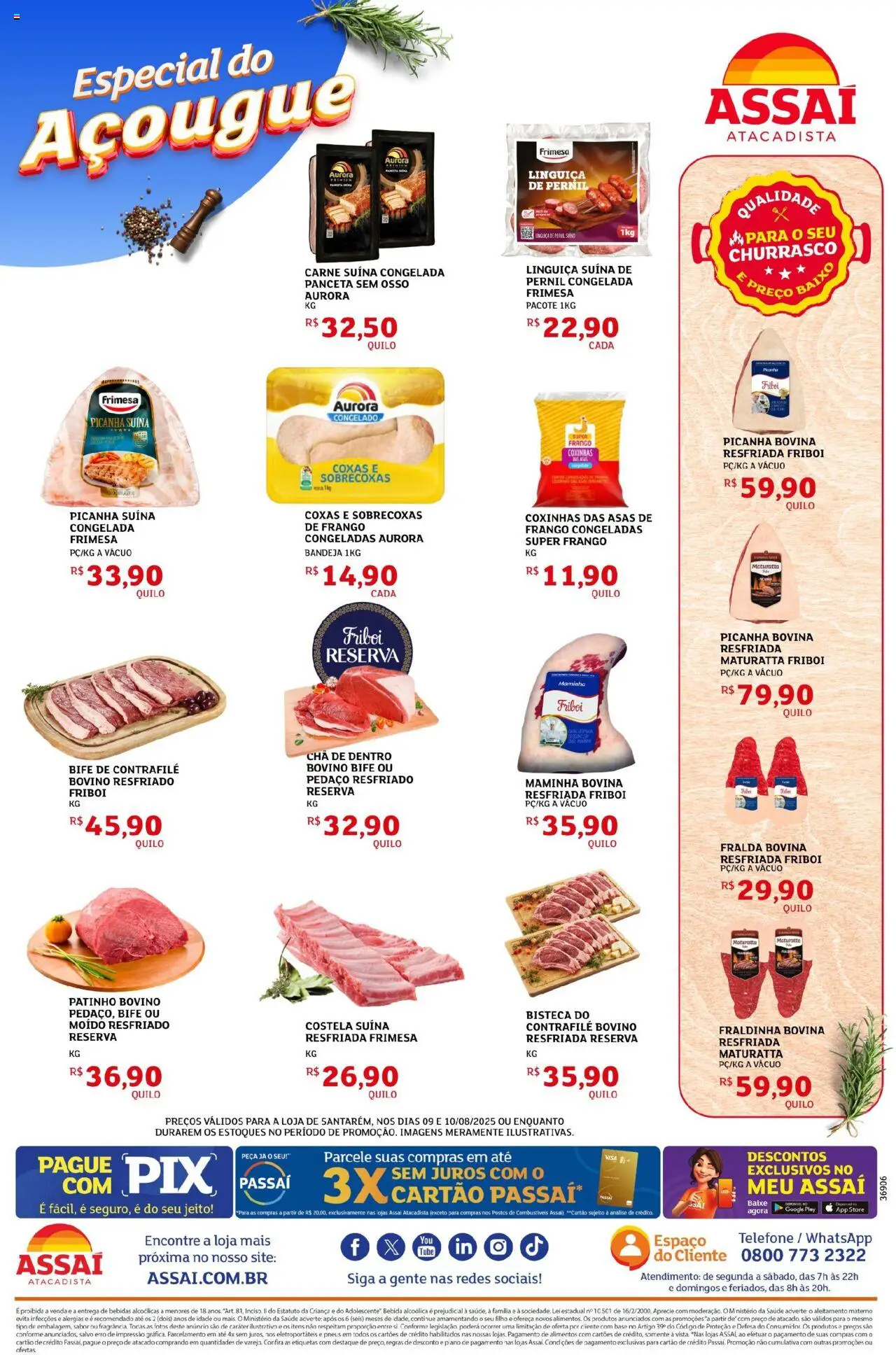 Assaí Atacadista Folheto - válido de 09.08.2025 | Página: 3 | Produtos: Picanha, Base, Carne, Telefone