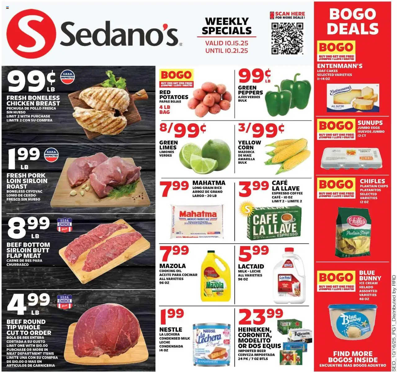 Sedano's Weekly Ad - valid from 15.10.2025 | Page: 1 | Products: Butter, Eggs, Oil, Beef
