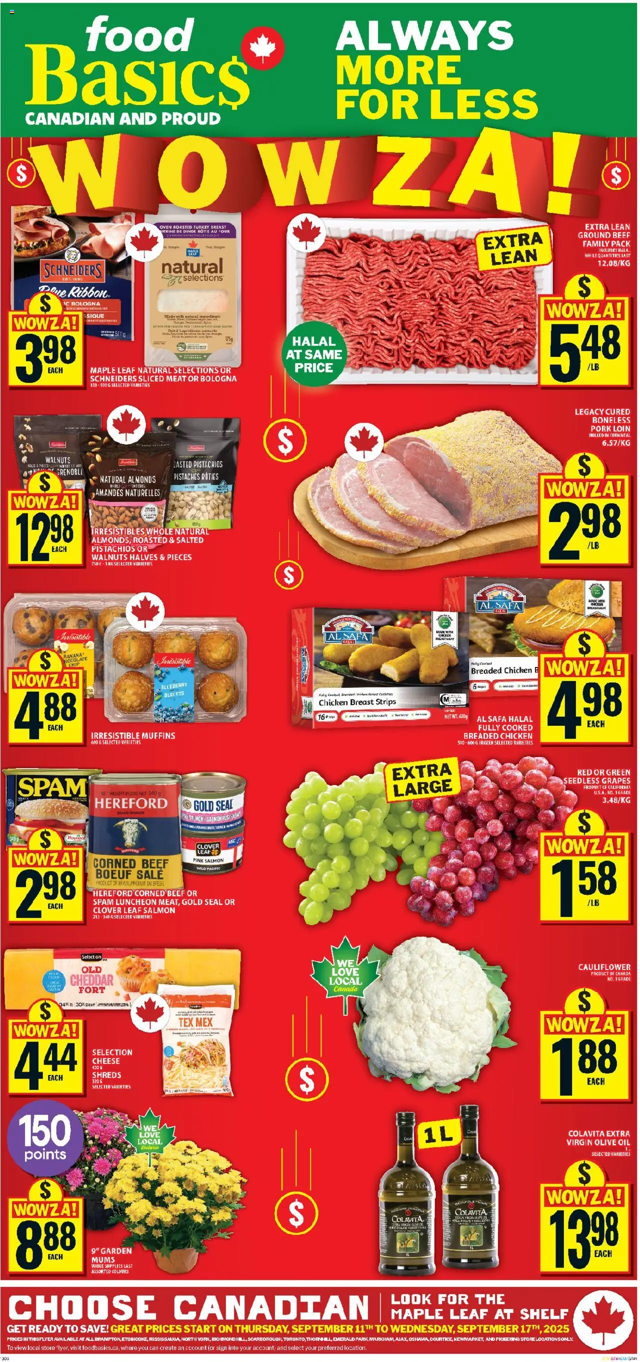 Food Basics flyer valid from 11.09.2025 | Page: 1 | Products: Beef, Oven, Cheese, Oil