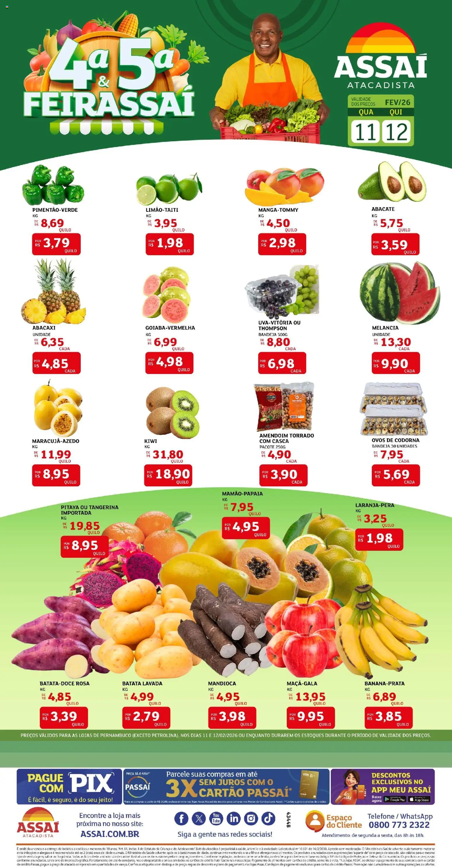 Assaí Atacadista Folheto - válido de 11.02.2026 | Página: 1 | Produtos: Melancia, Mandioca, Bandeja, Batata