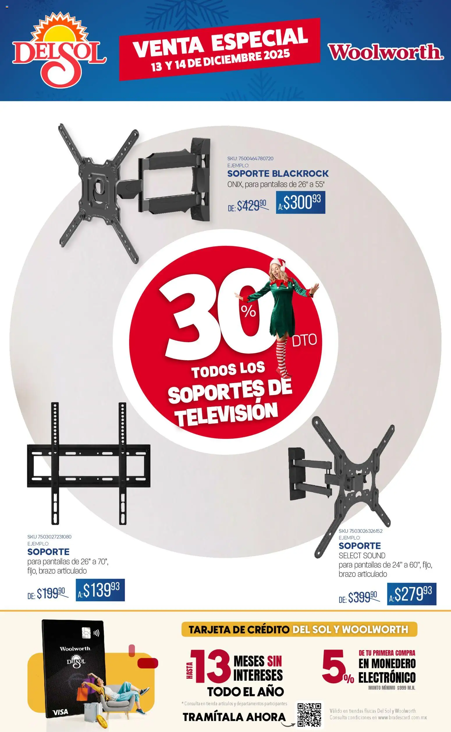 Nuevas ofertas de Del Sol y Woolworth válidas en toda la República Mexicana desde el 13.12.2025. ¡Encuentra las mejores ofertas en Del Sol y Woolworth catálogo Venta Especial de Navidad ! | Página: 19 | Productos: Pantallas, Monedero, Televisión