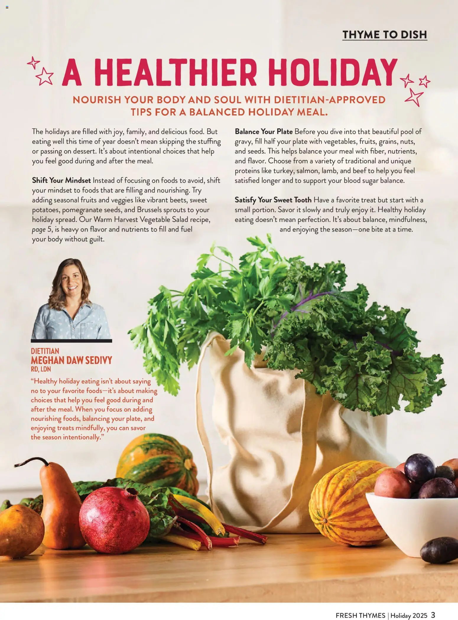 Fresh Thyme Magazine Holiday 2025 - valid from 15.11.2025 | Page: 5 | Products: Brussels Sprouts, Beef, Salad, Fruits