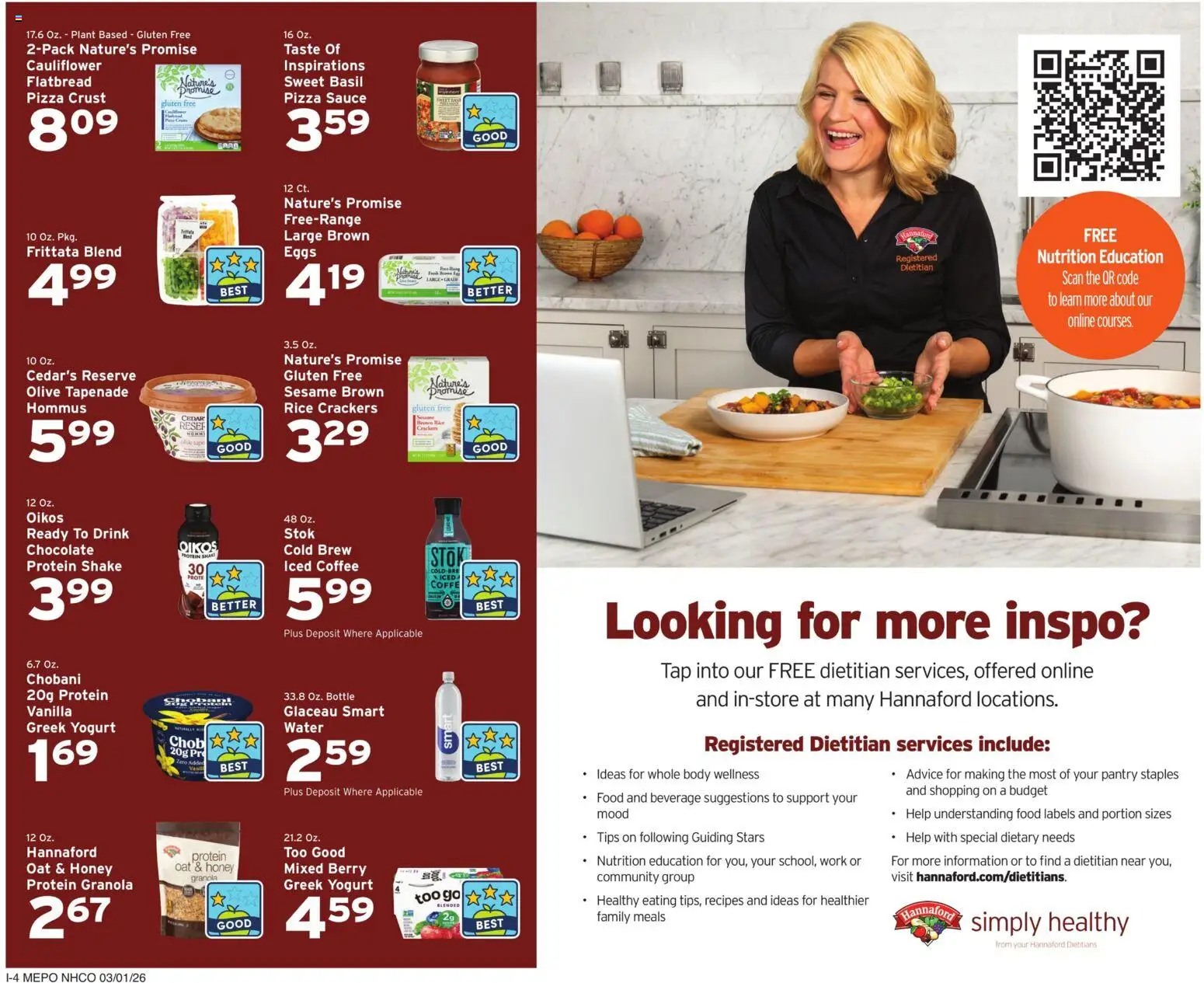 Hannaford Weekly Ad - valid from 01.03.2026 | Page: 15 | Products: Yogurt, Eggs, Sauce, Cauliflower