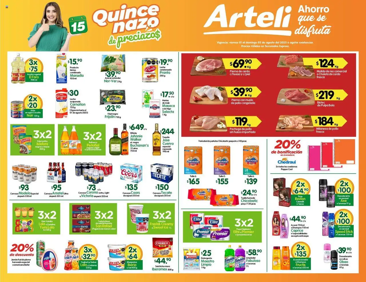 Nuevas ofertas de Arteli válidas en toda la República Mexicana desde el 01.08.2025. ¡Encuentra las mejores ofertas en Arteli - Folleto Express! | Página: 1 | Productos: Tequila, Limpiador, Toalla, Papel higiénico