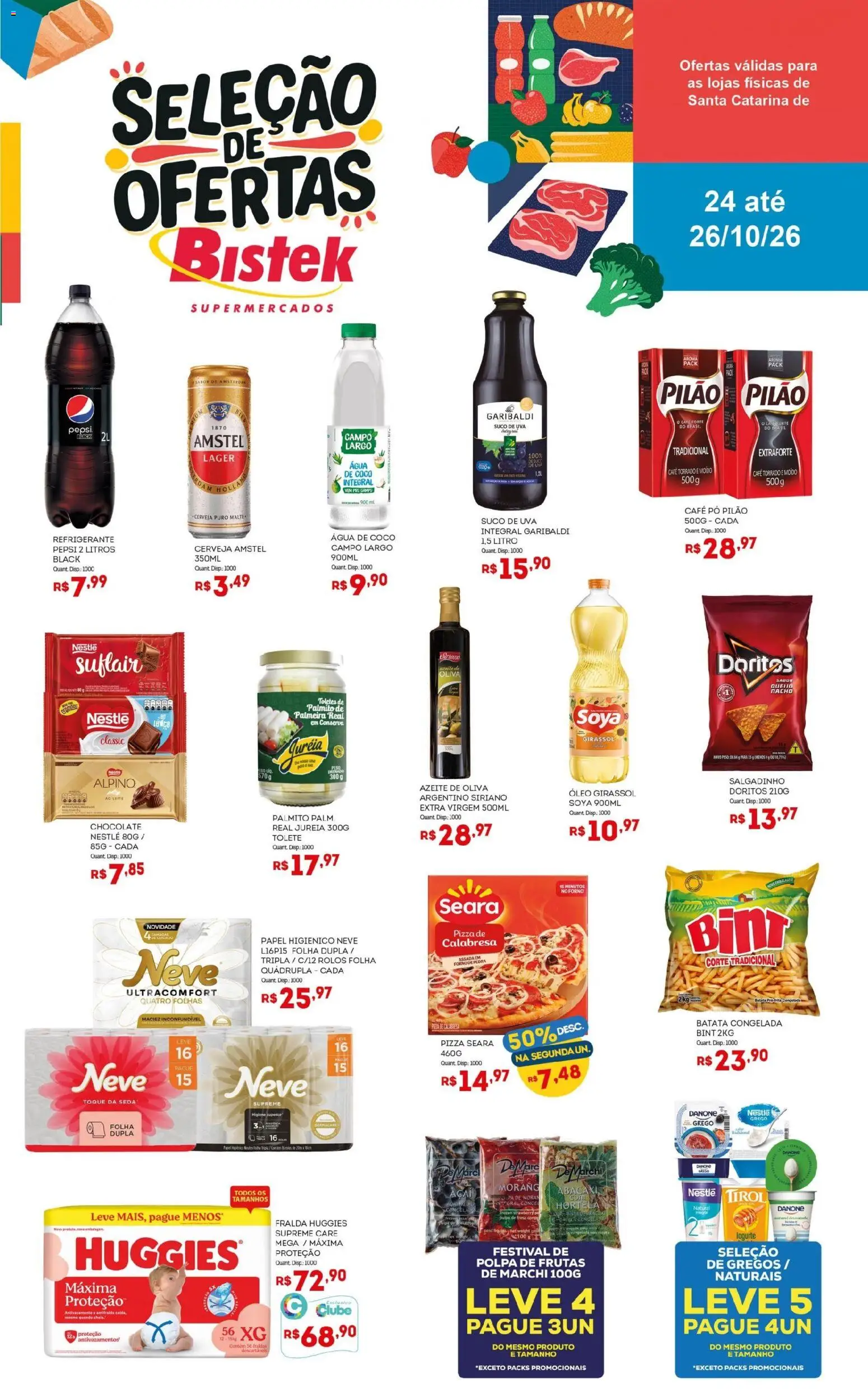 Bistek Supermercados Folheto - válido de 24.10.2025 | Página: 1 | Produtos: Piso, Óleo, Pizza, Cerveja