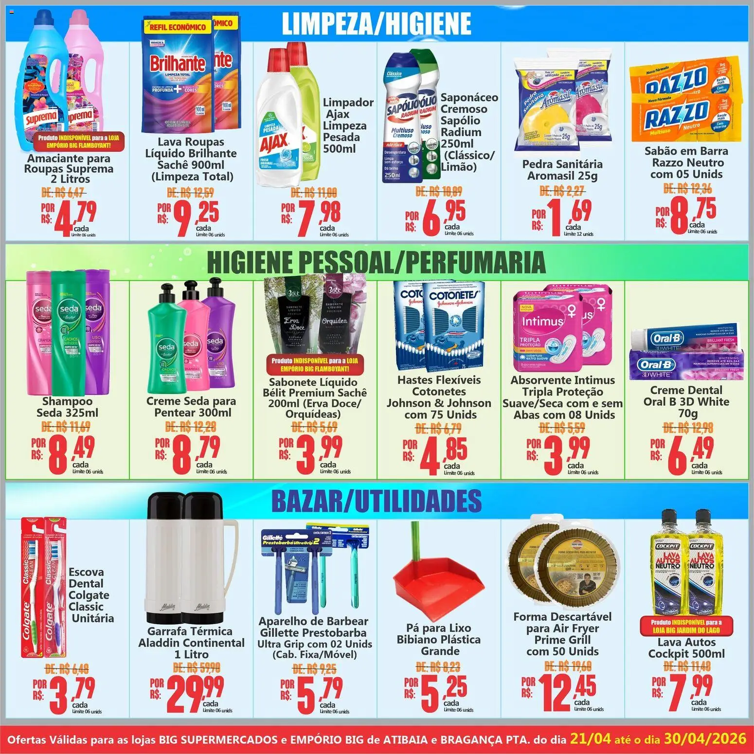 Big Supermercados Folheto - válido de 21.04.2026 | Página: 6 | Produtos: Grill, Roupas, Creme, Aparelho de barbear