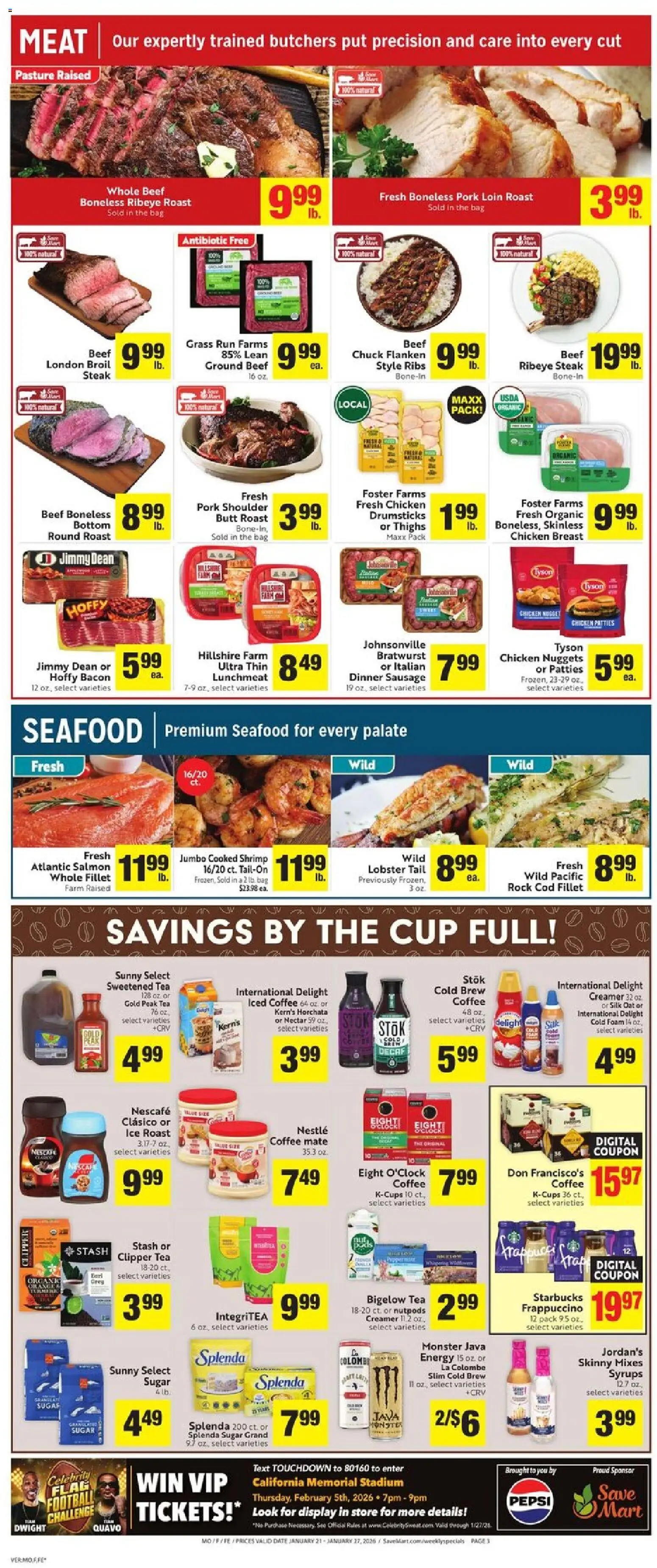 Save Mart Weekly - CA - valid from 21.01.2026 | Page: 3 | Products: Coffee, Tea, Beef, Bag