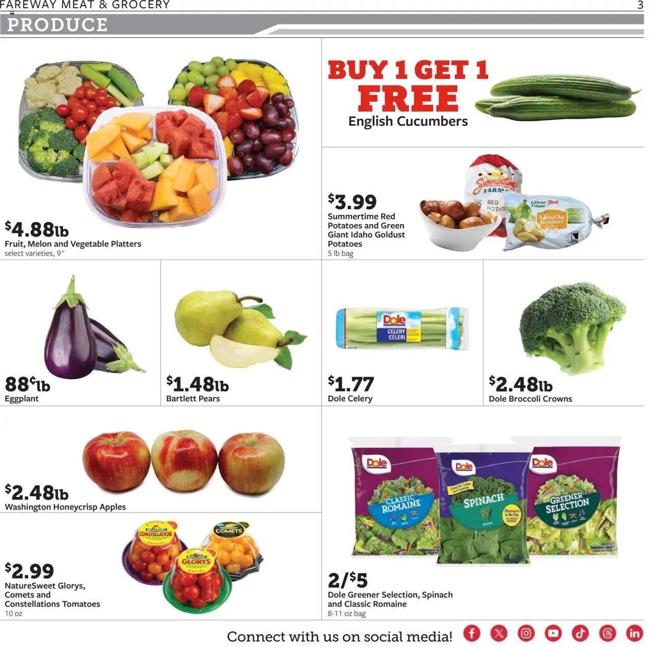 Fareway Weekly Ad - valid from 20.10.2025 | Page: 3 | Products: Spinach, Potatoes, Eggplant, Bag