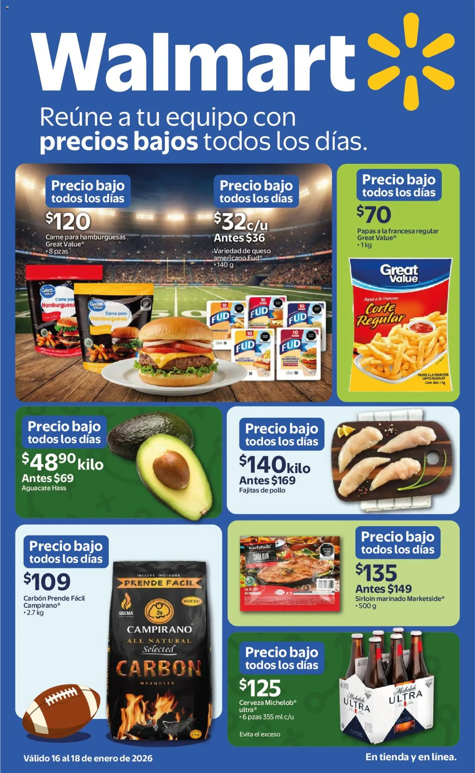 Nuevas ofertas de Walmart válidas en toda la República Mexicana desde el 16.01.2026. ¡Encuentra las mejores ofertas en Walmart catálogo Ofertas! | Página: 1 | Productos: Pollo, Queso, Aguacate, Cerveza