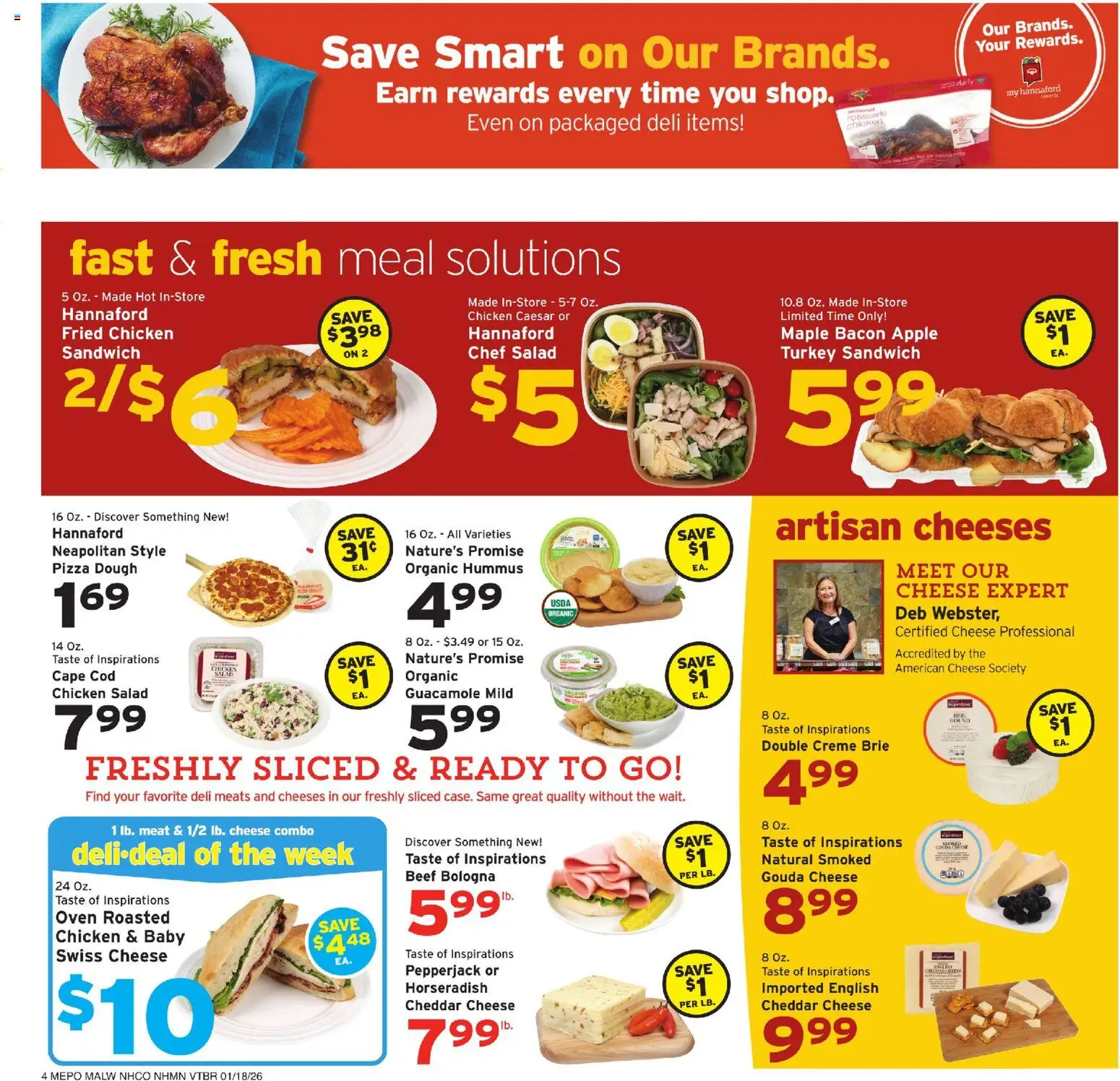 Hannaford Weekly Ad - valid from 18.01.2026 | Page: 4 | Products: Cheese, Pizza, Salad, Oven
