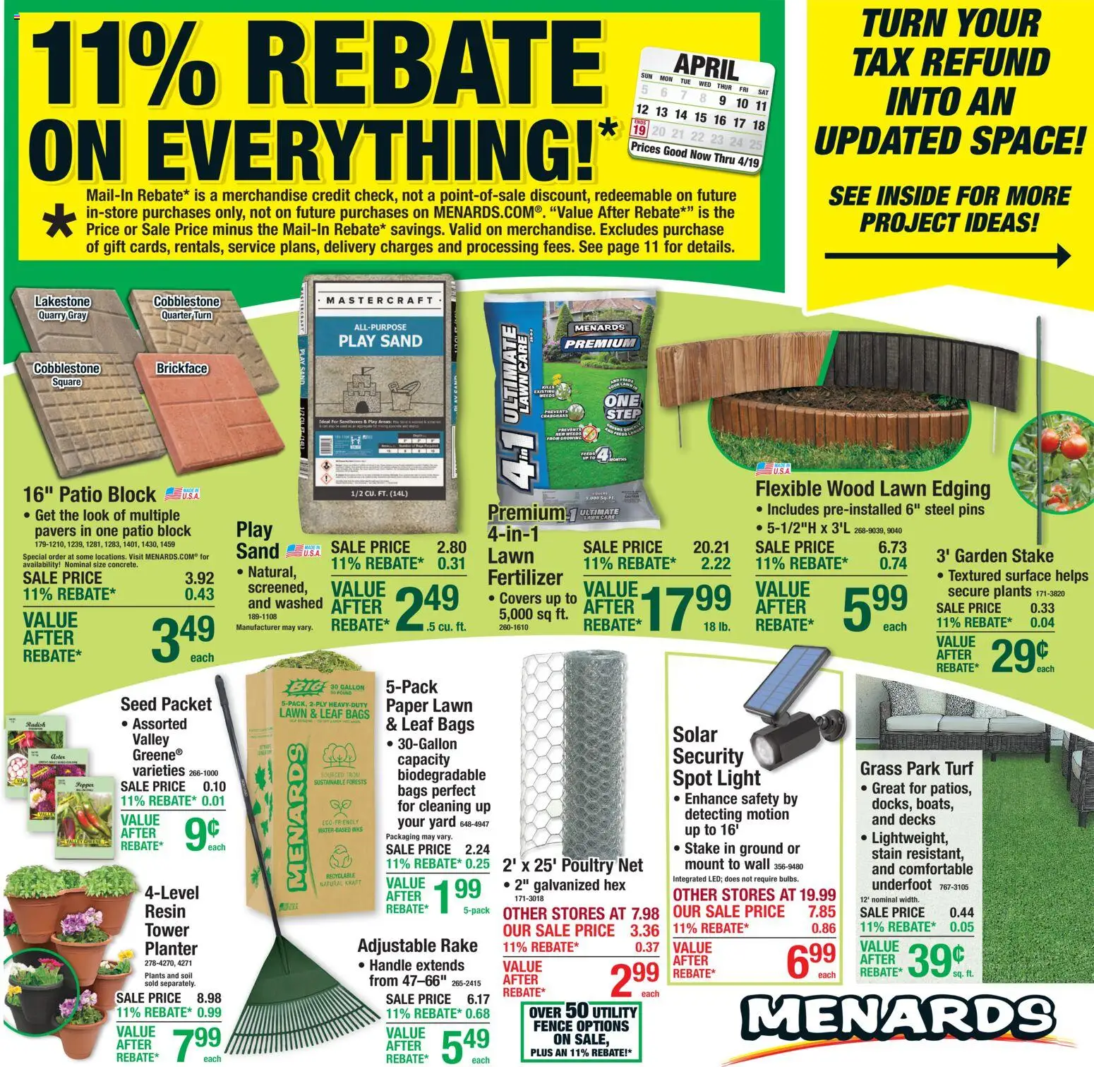 Menards Weekly Ad - valid from 09.04.2026 | Page: 1 | Products: Rake, Pepper, Poultry