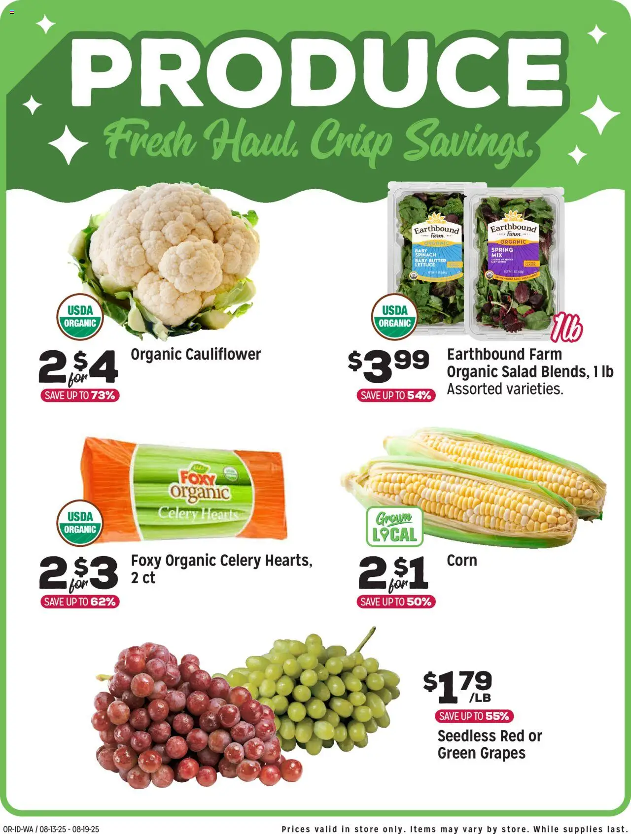 Grocery Outlet Weekly - ID - valid from 13.08.2025 | Page: 3 | Products: Spinach, Butter, Salad, Cauliflower
