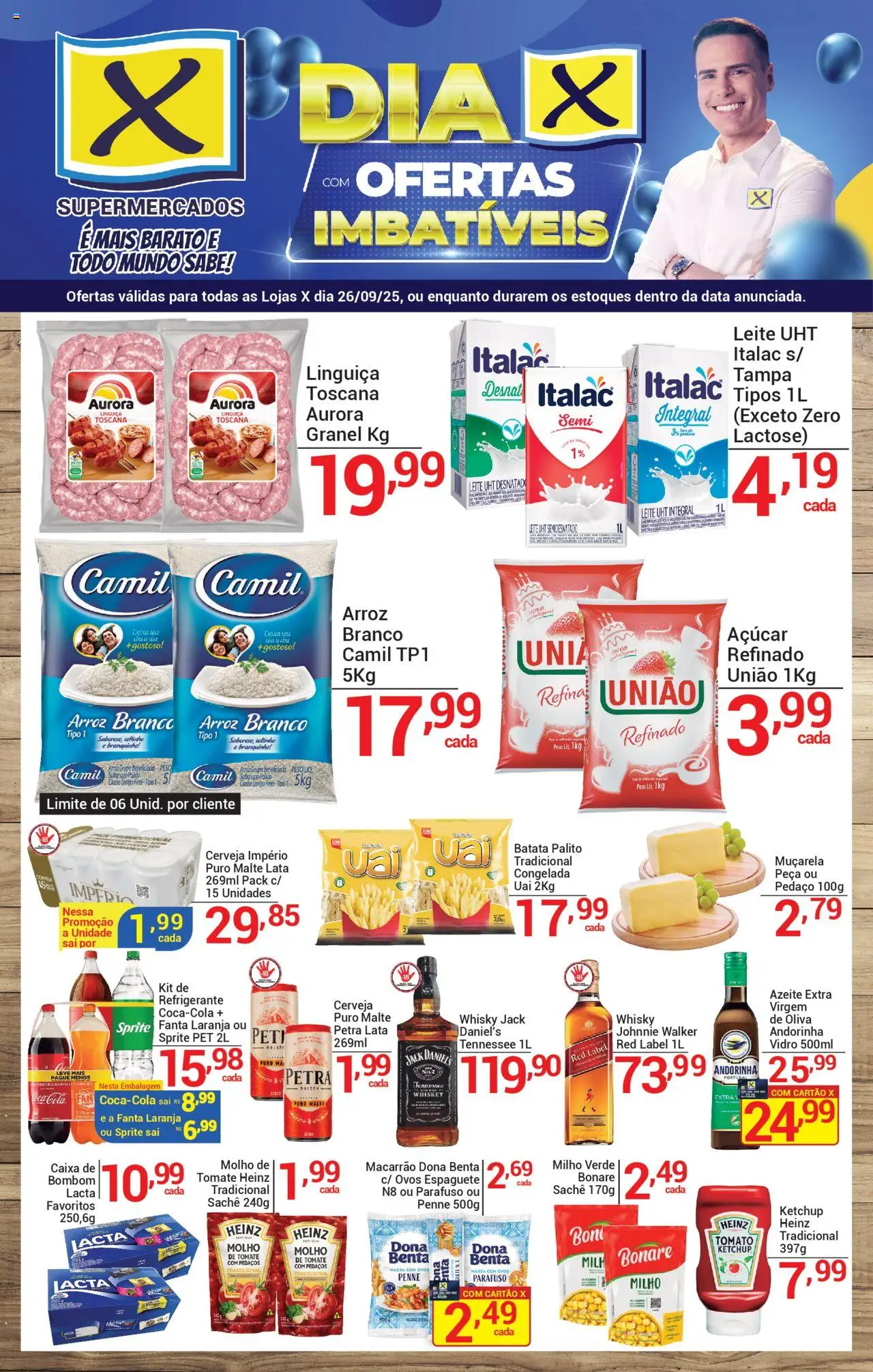 X Supermercados Folheto - válido de 26.09.2025 | Página: 1 | Produtos: Milho verde, Linguiça, Leite, Açúcar