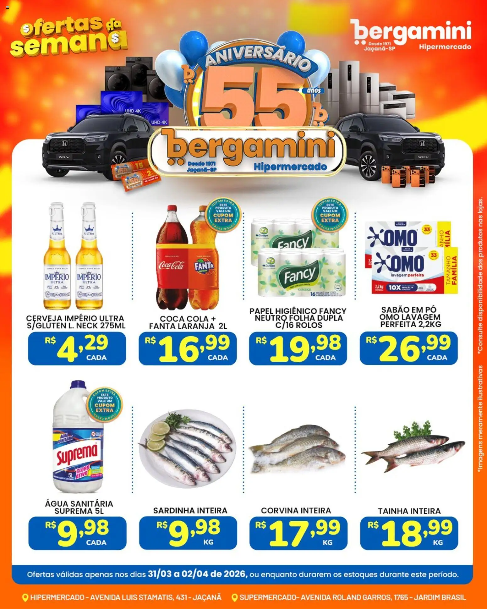 Supermercado Bergamini Folheto - válido de 31.03.2026 | Página: 2 | Produtos: Pó, Sabão em pó, Sardinha, Papel higiênico