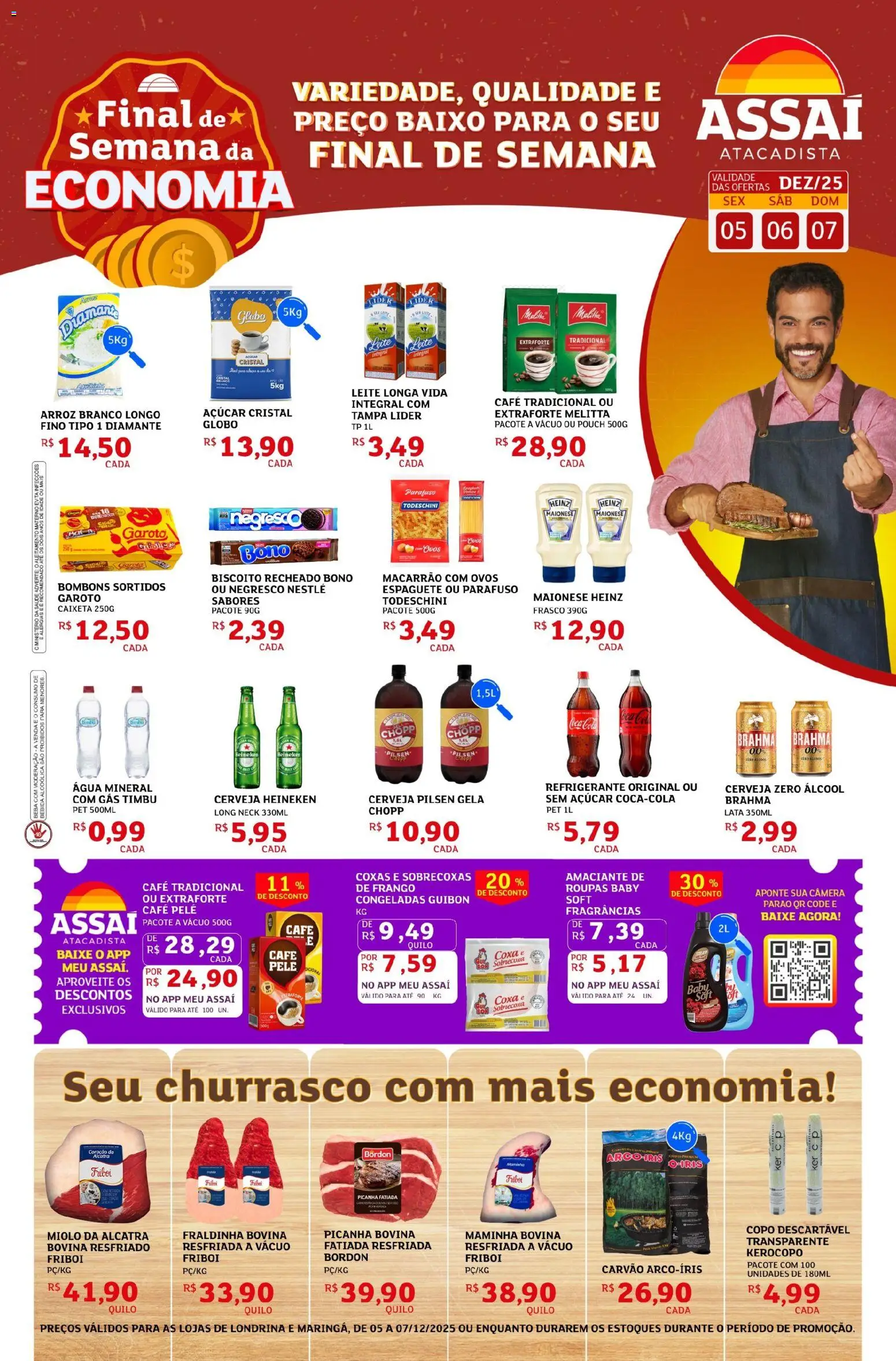 Assaí Atacadista Folheto - válido de 05.12.2025 | Página: 1 | Produtos: Espaguete, Picanha, Leite, Amaciante
