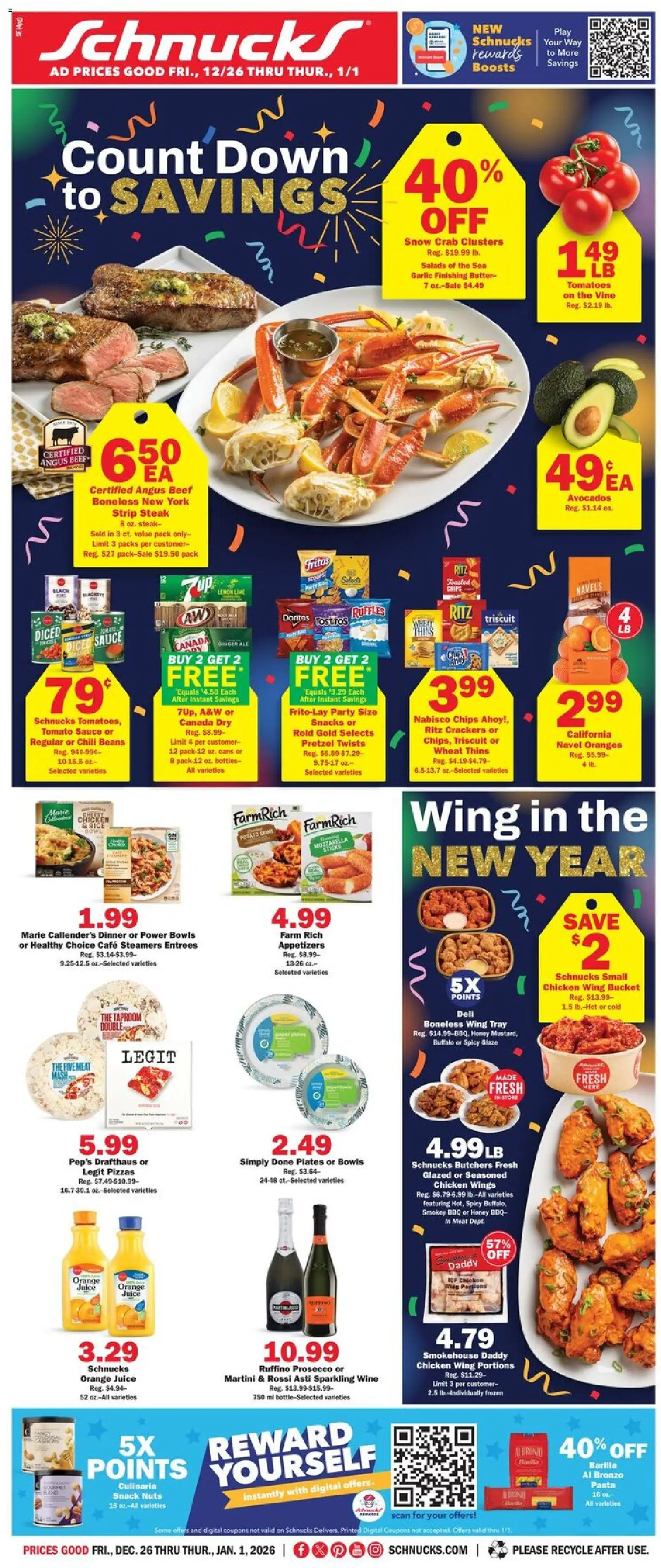 Schnucks Weekly Print Ad - IN - valid from 26.12.2025 | Page: 1 | Products: Butter, Wine, Pasta, Nuts