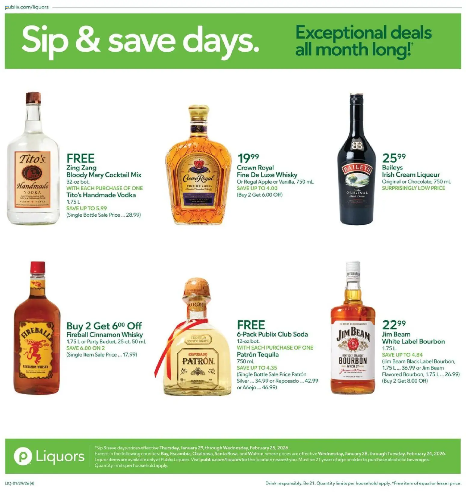 Publix Liquor - valid from 29.01.2026 | Page: 4 | Products: Bourbon, Cream, Vodka, Whiskey