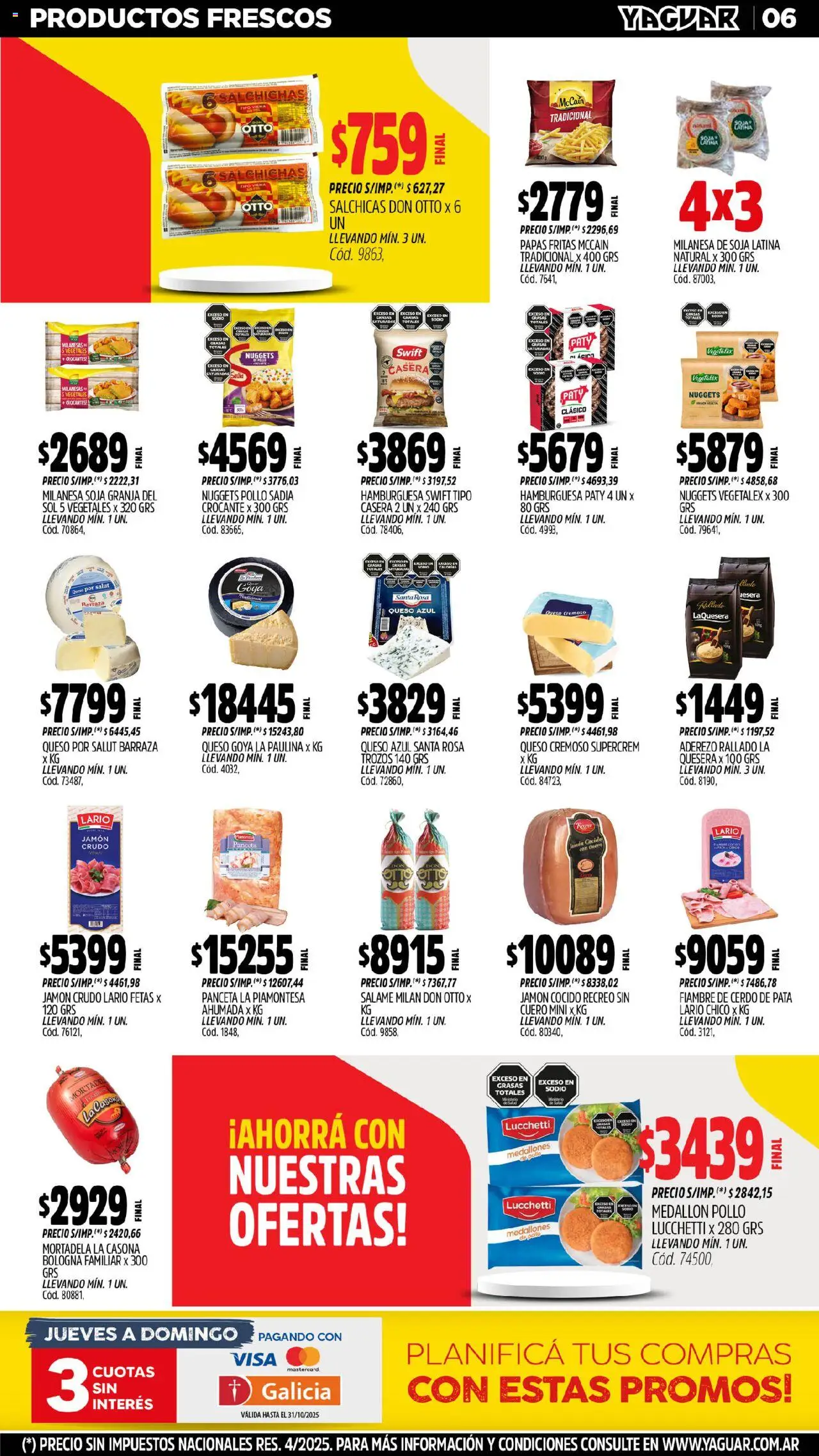 Yaguar - Santa Fe │ válido desde el 13.10.2025 | Página: 6 | Productos: Pollo, Milanesa, Mortadela, Panceta