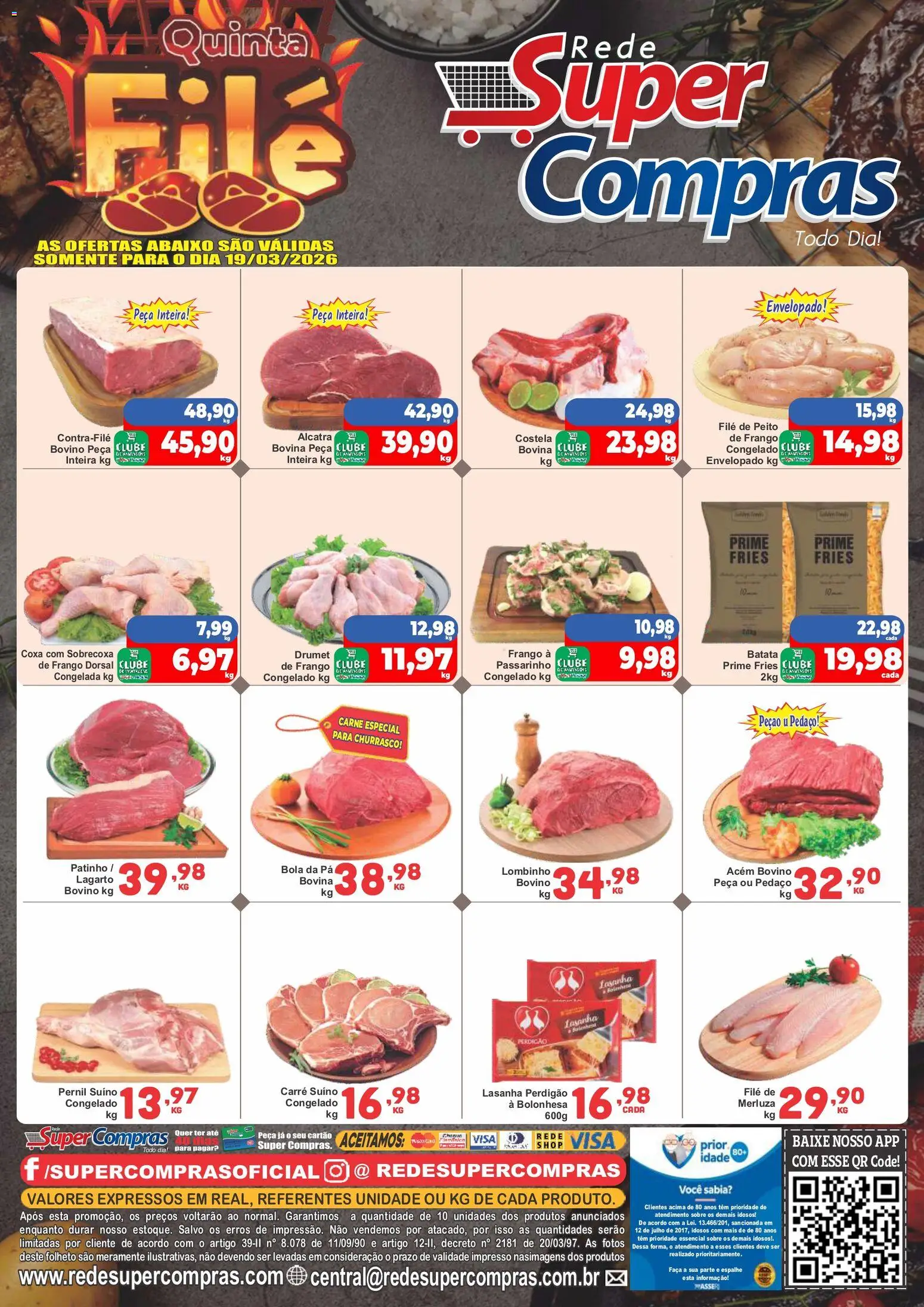 Rede Super Compras Folheto - válido de 19.03.2026 | Página: 1 | Produtos: Acém, Alcatra, Faca, Frango