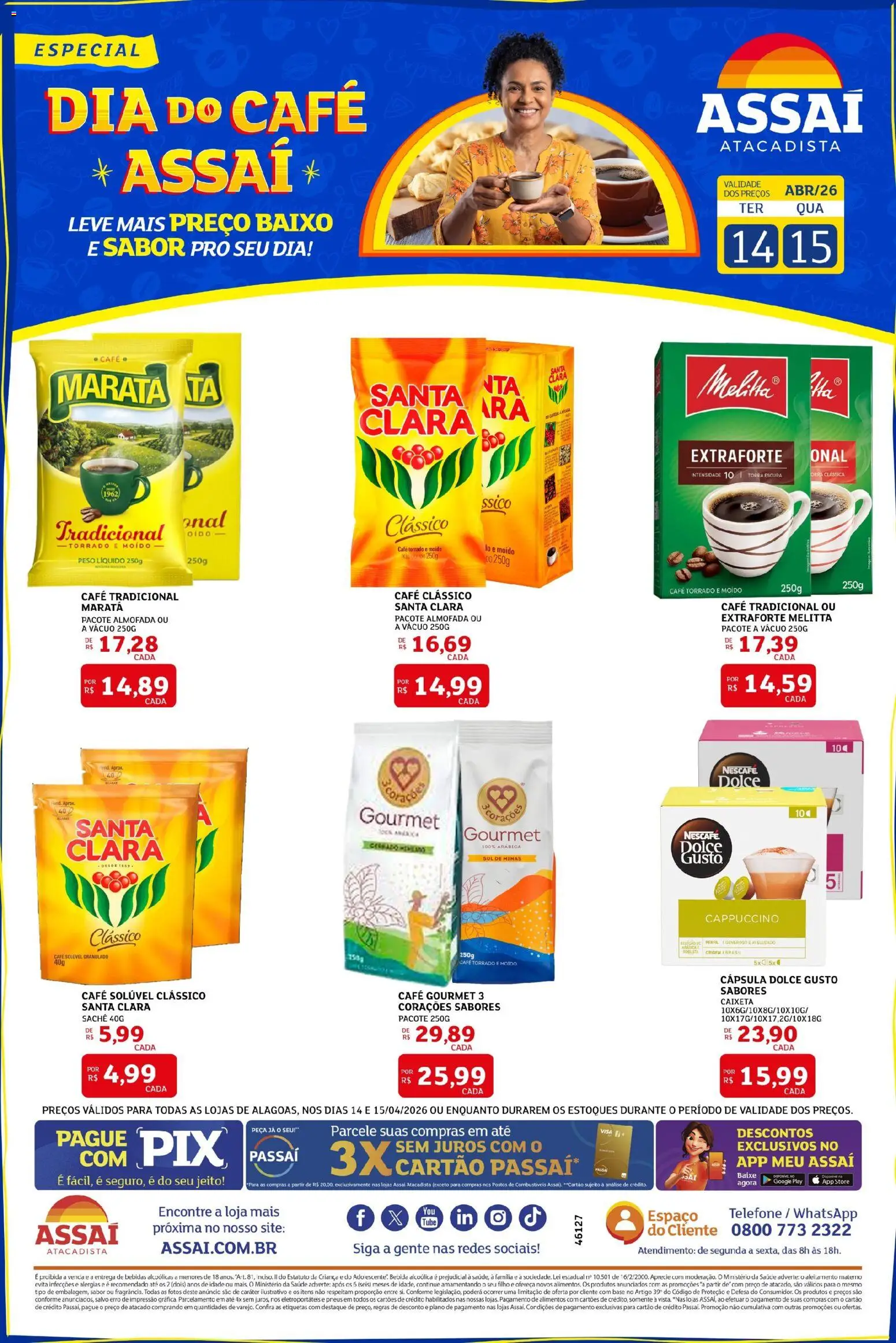 Assaí Atacadista Folheto - válido de 14.04.2026 | Página: 1 | Produtos: Almofada, Café, Baixo, Bebida