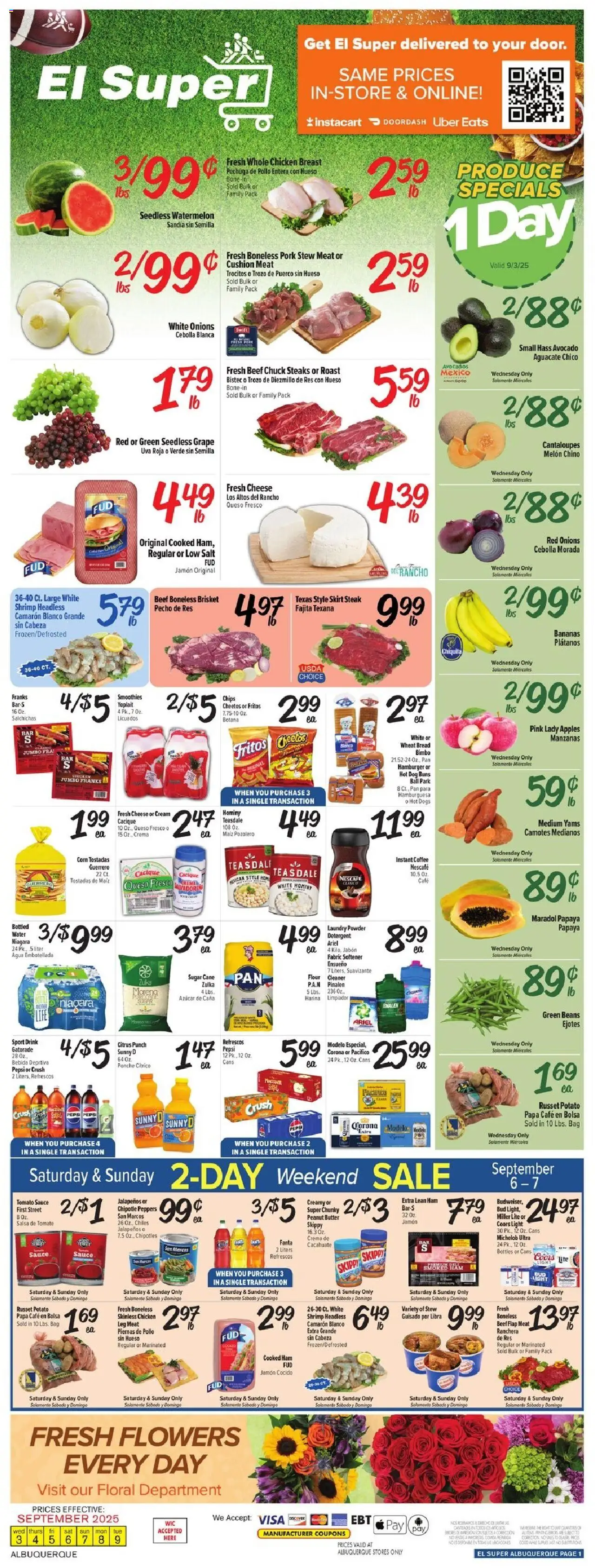 El Super Weekly Ad - NM - valid from 03.09.2025 | Page: 1 | Products: Pork, Fabric softener, Detergent, Melon