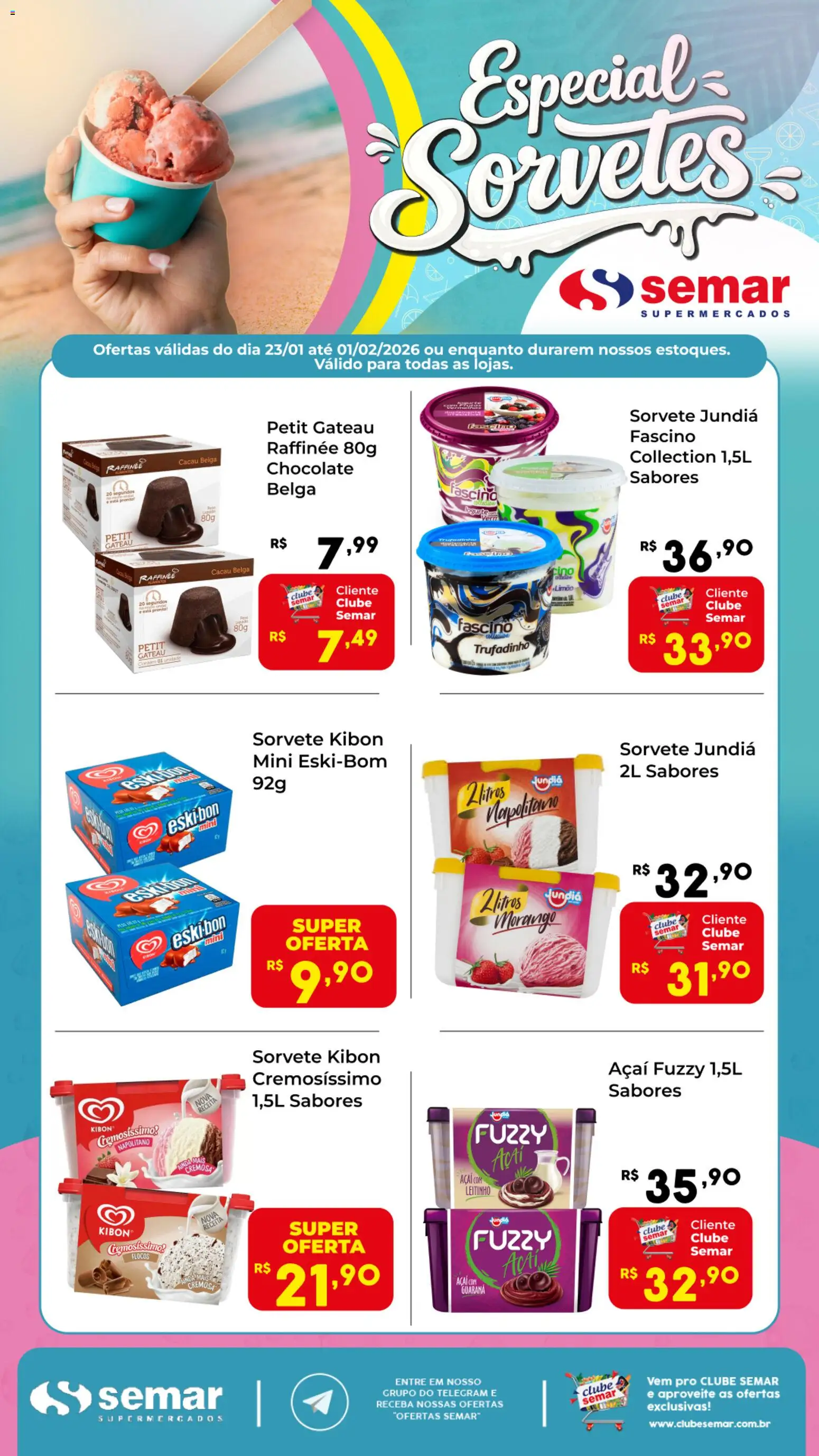 Semar Supermercado Folheto - válido de 23.01.2026 | Página: 1 | Produtos: Chocolate, Flocos, Sorvete, Açaí