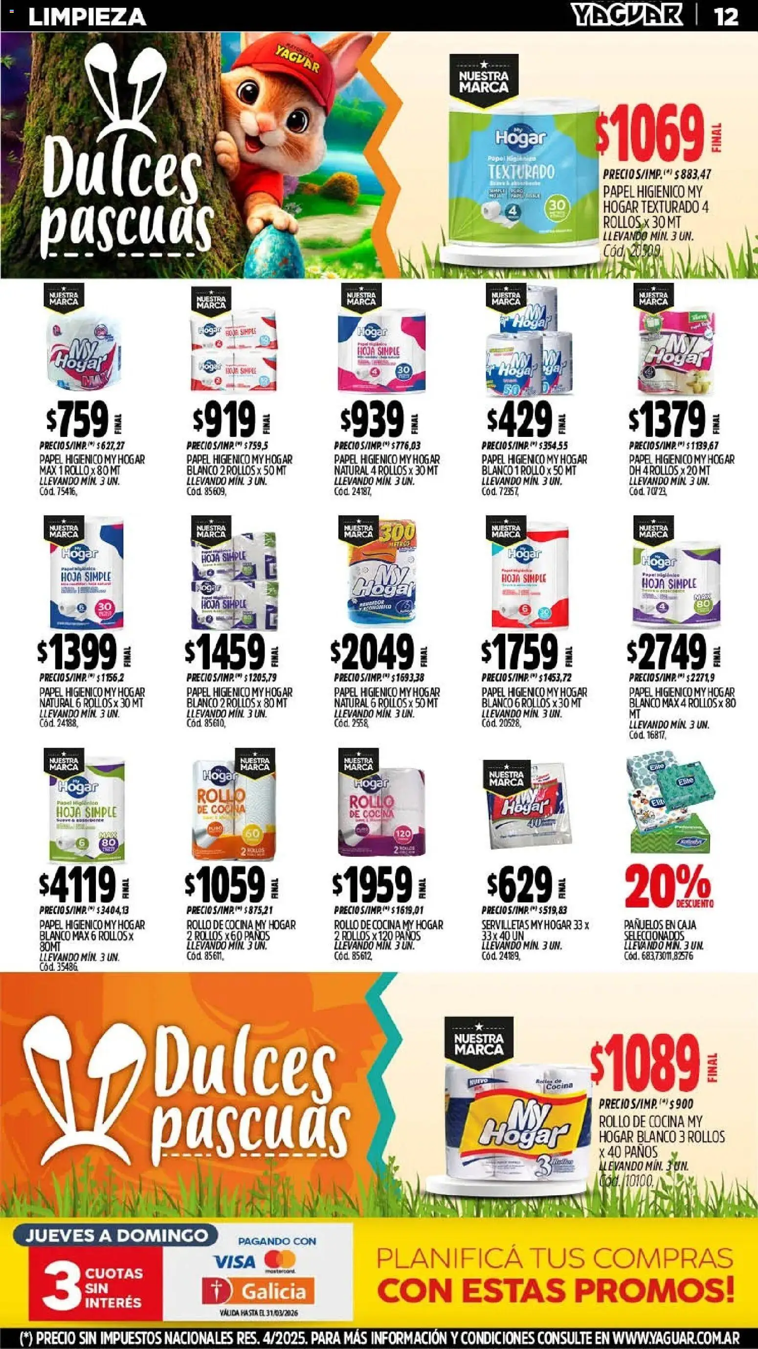 Yaguar catálogo │ válido desde el 16.03.2026 | Página: 12 | Productos: Papel higiénico, Cocina, Servilletas, Caja