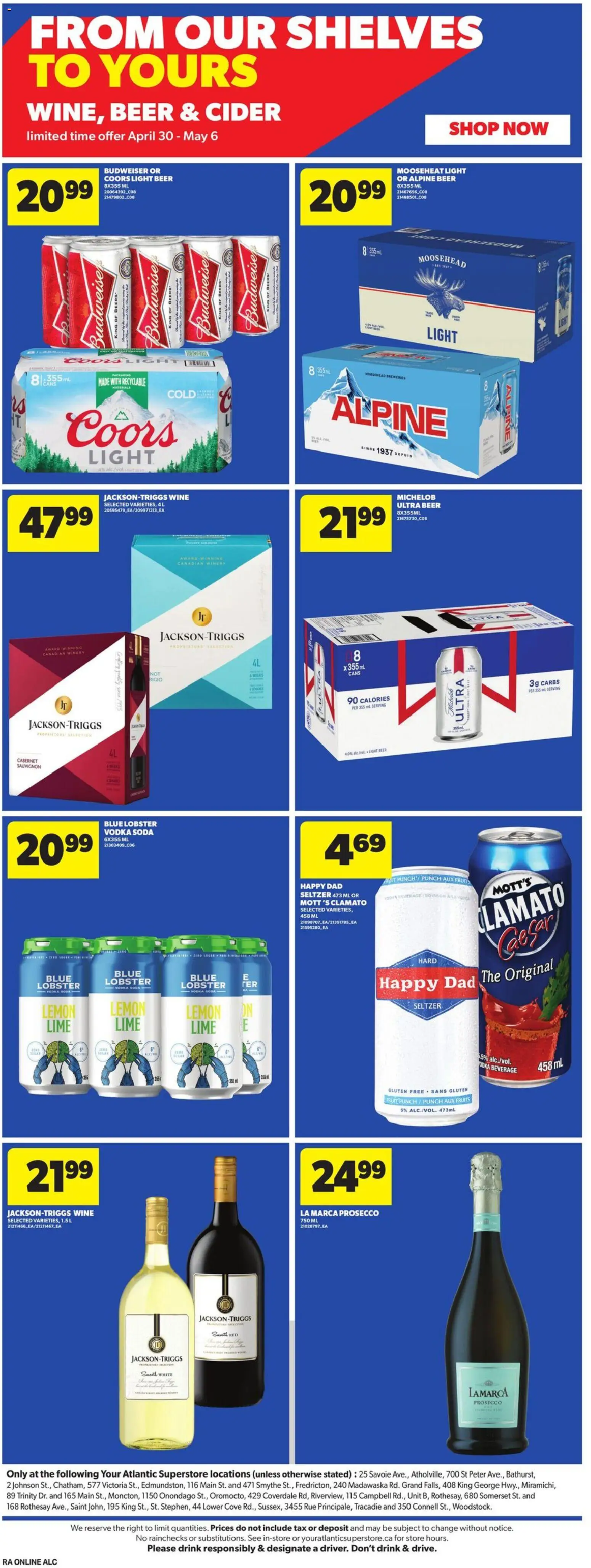 Atlantic Superstore flyer valid from 30.04.2026 | Page: 20 | Products: Vodka, Wine, Beer