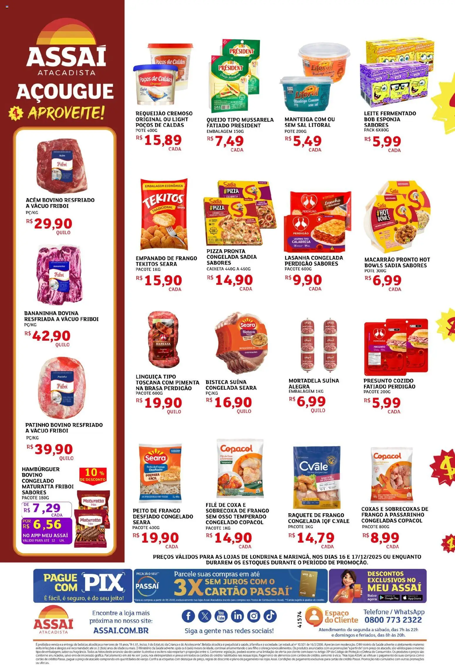Assaí Atacadista Folheto - válido de 16.12.2025 | Página: 2 | Produtos: Acém, Pizza, Frango, Peito de frango