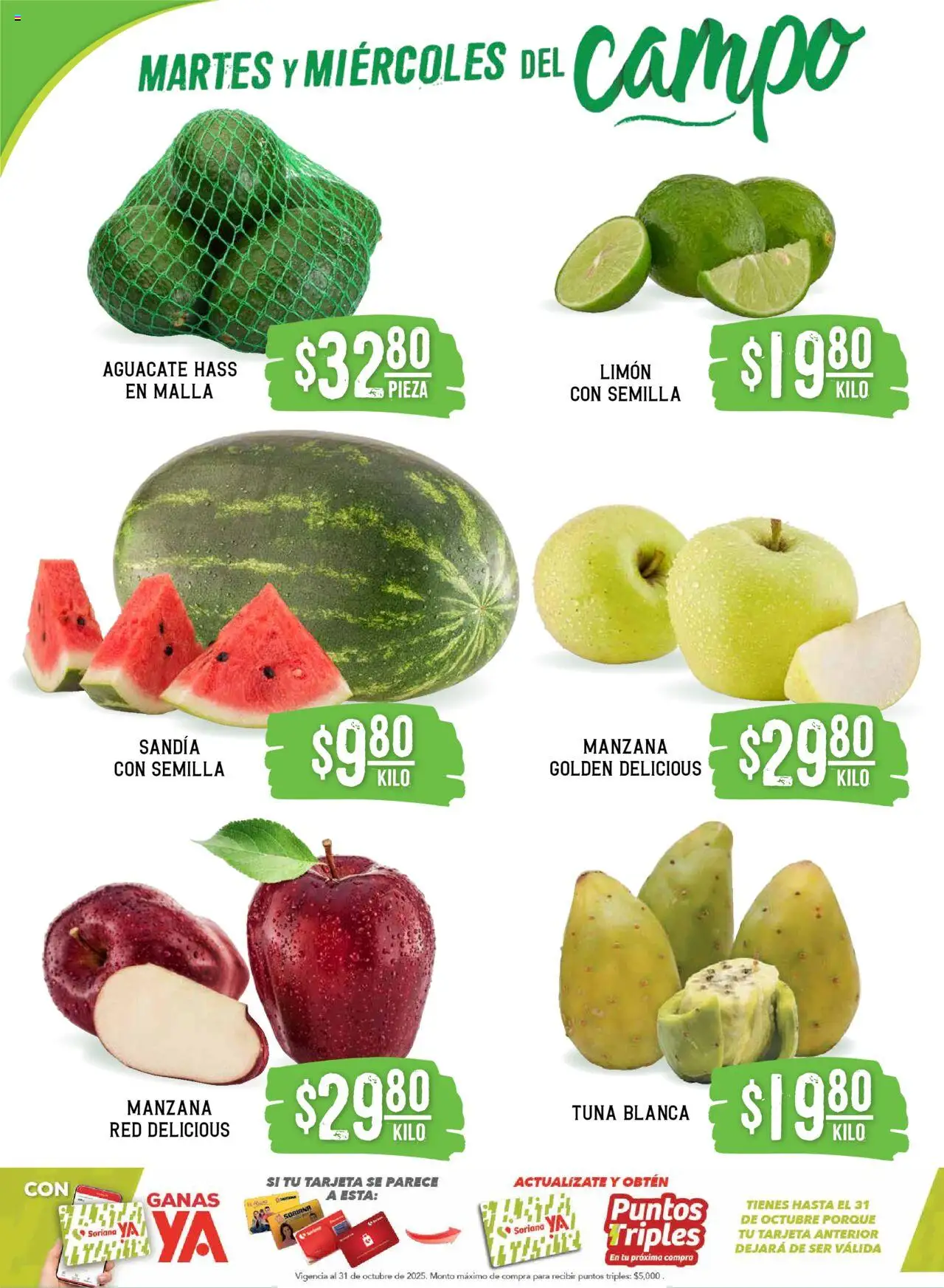 Nuevas ofertas de Soriana válidas en toda la República Mexicana desde el 09.09.2025. ¡Encuentra las mejores ofertas en Soriana - Martes y Miércoles del Campo Súper: Chih, Delicias, Dur y Coah (excepto Saltillo)! | Página: 2 | Productos: Sandía, Manzana, Aguacate, Malla