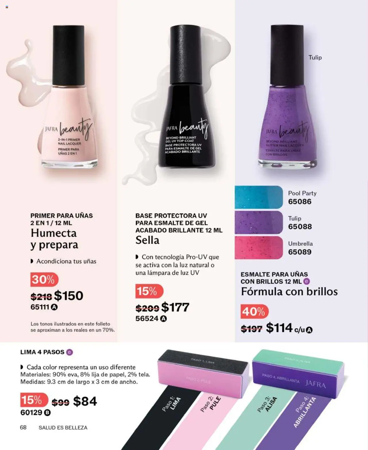 Nuevas ofertas de JAFRA válidas en toda la República Mexicana desde el 01.06.2025. ¡Encuentra las mejores ofertas en JAFRA catálogo! | Página: 68 | Productos: Lima, Glitter, Top, Lija