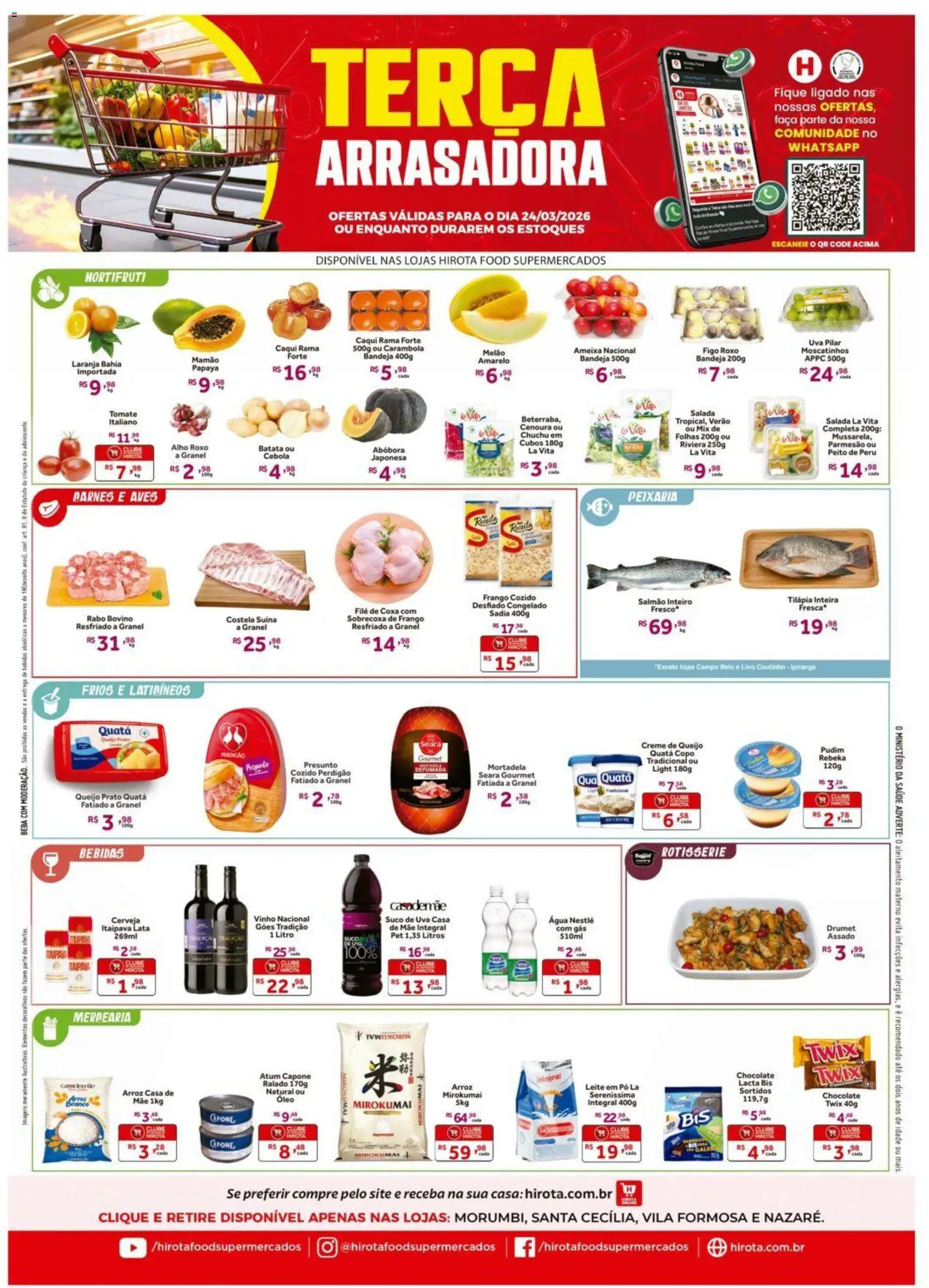 Hirota Food Folheto - válido de 24.03.2026 | Página: 1 | Produtos: Caqui, Leite, Arroz, Salada
