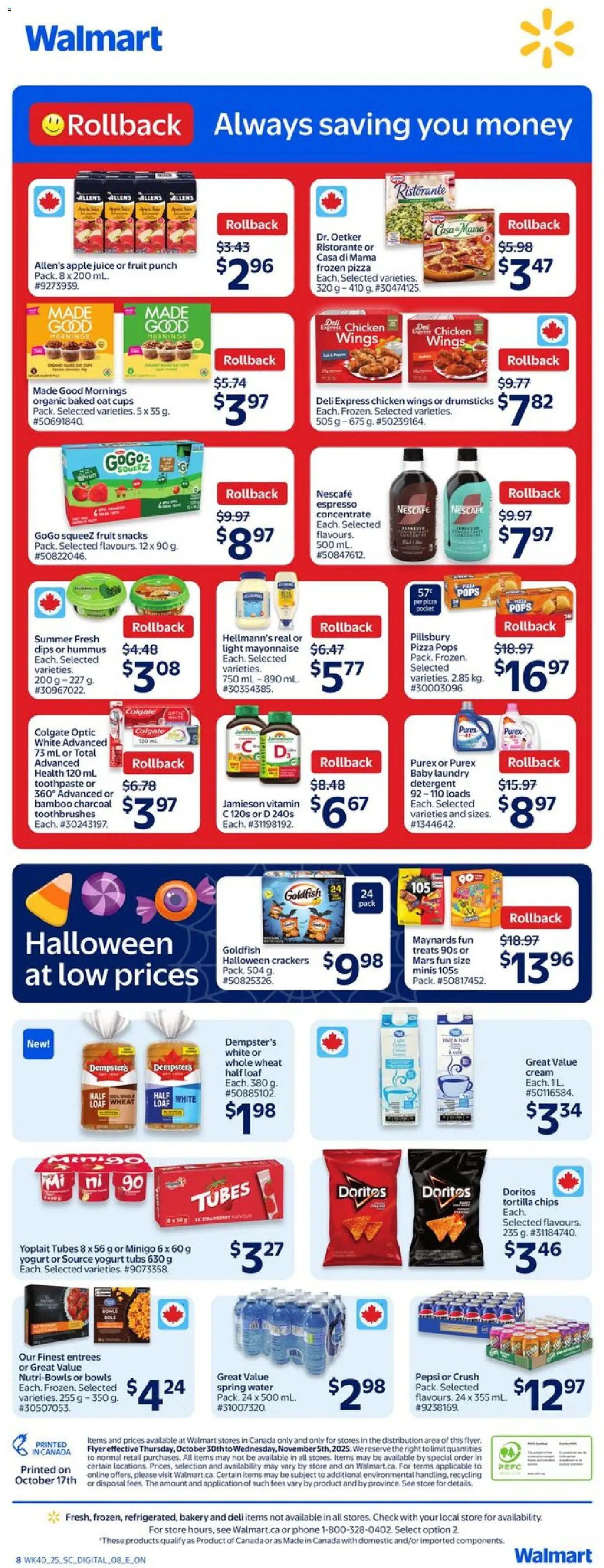 Walmart flyer valid from 30.10.2025 | Page: 4 | Products: Cream, Toothpaste, Pizza, Chicken