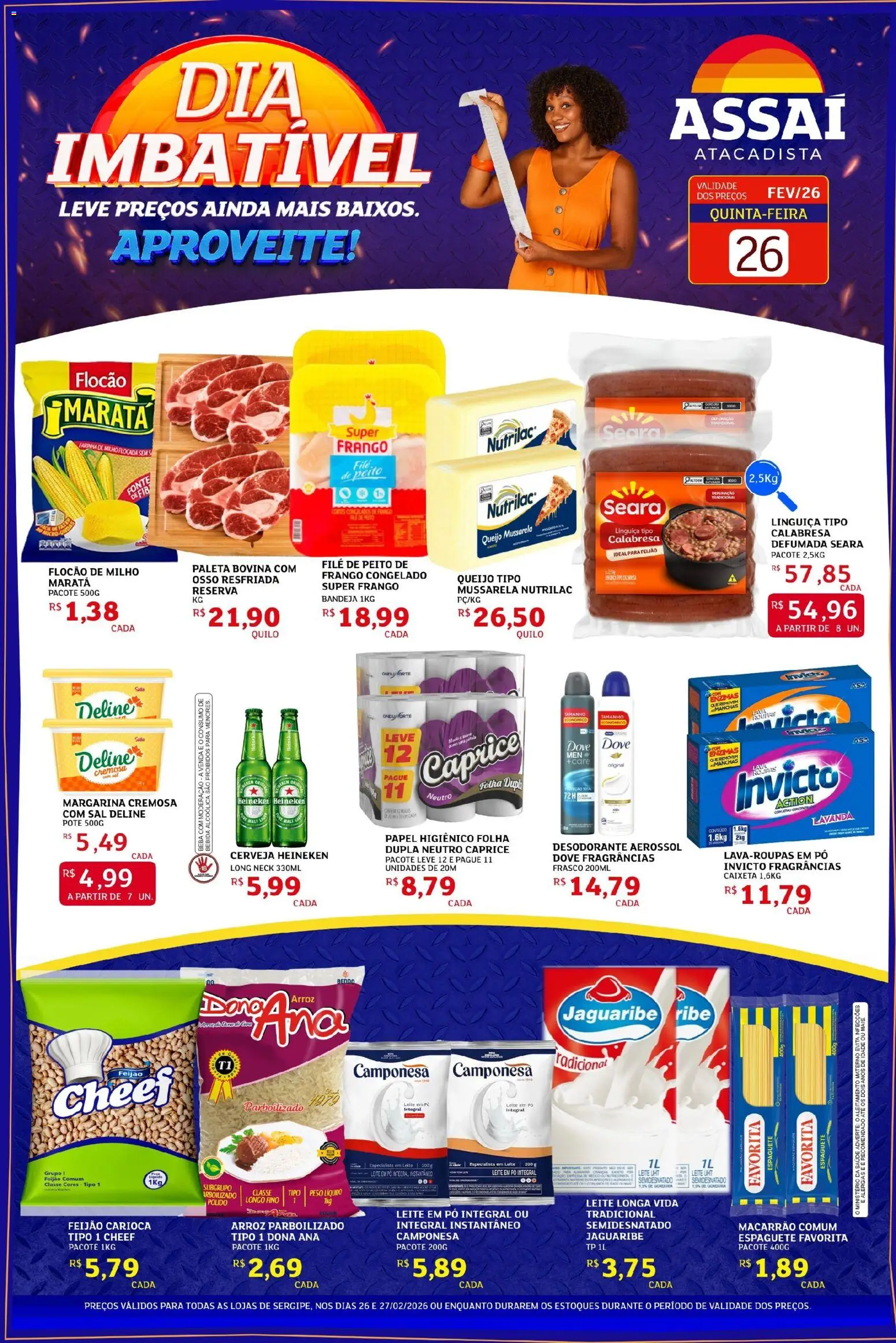 Assaí Atacadista Folheto - válido de 26.02.2026 | Página: 1 | Produtos: Feijão, Linguiça, Frango, Papel higiênico
