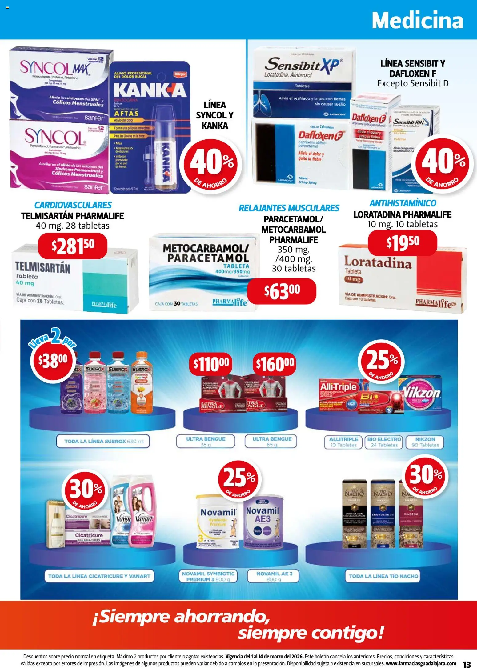 Nuevas ofertas de Farmacia Guadalajara válidas en toda la República Mexicana desde el 01.03.2026. ¡Encuentra las mejores ofertas en Farmacia Guadalajara catálogo! | Página: 13 | Productos: Caja, Tableta, Sobre