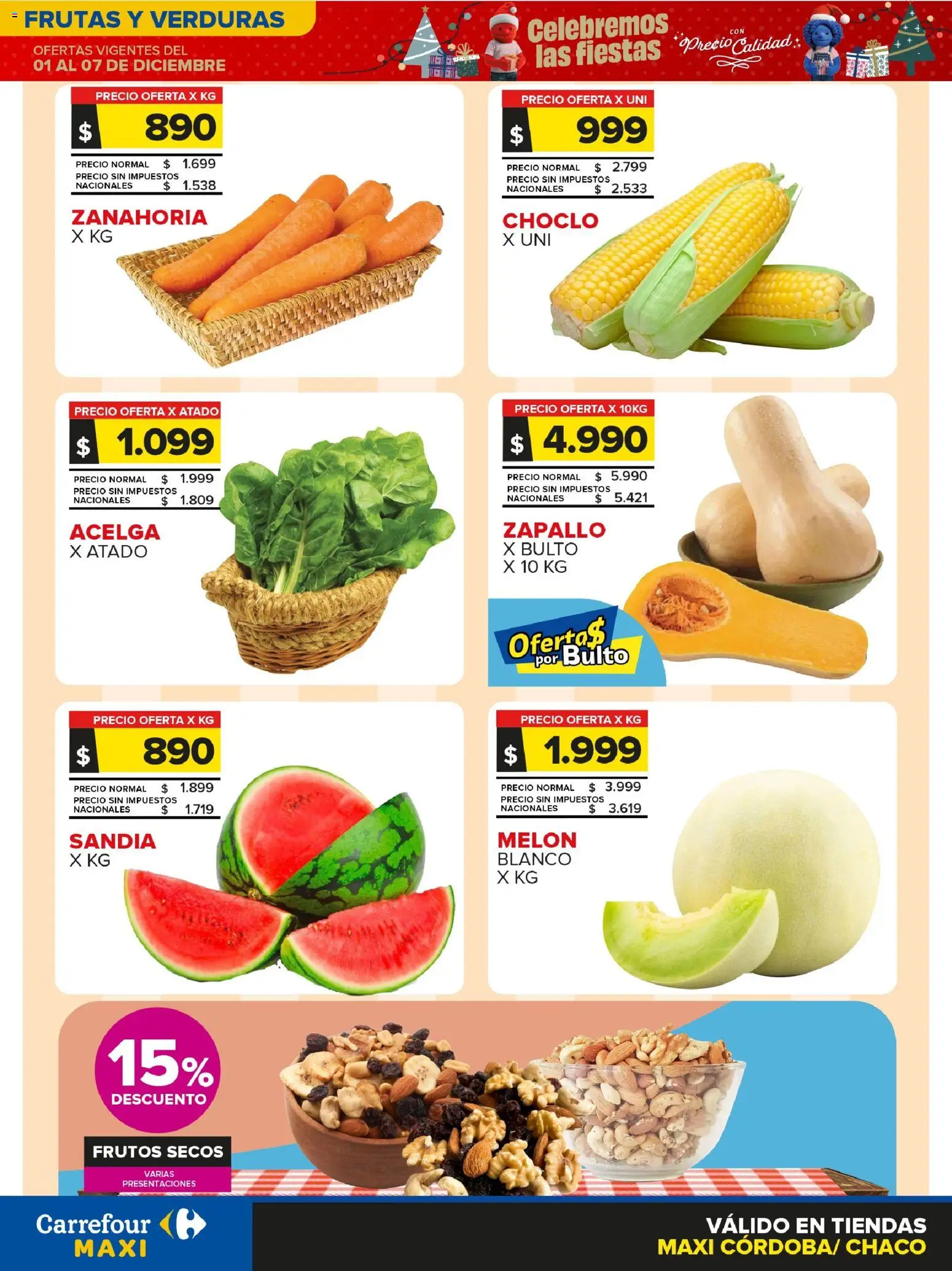 Carrefour - Frutas y Verduras - Cordoba │ válido desde el 01.12.2025 | Página: 1 | Productos: Choclo, Acelga, Zapallo, Zanahoria