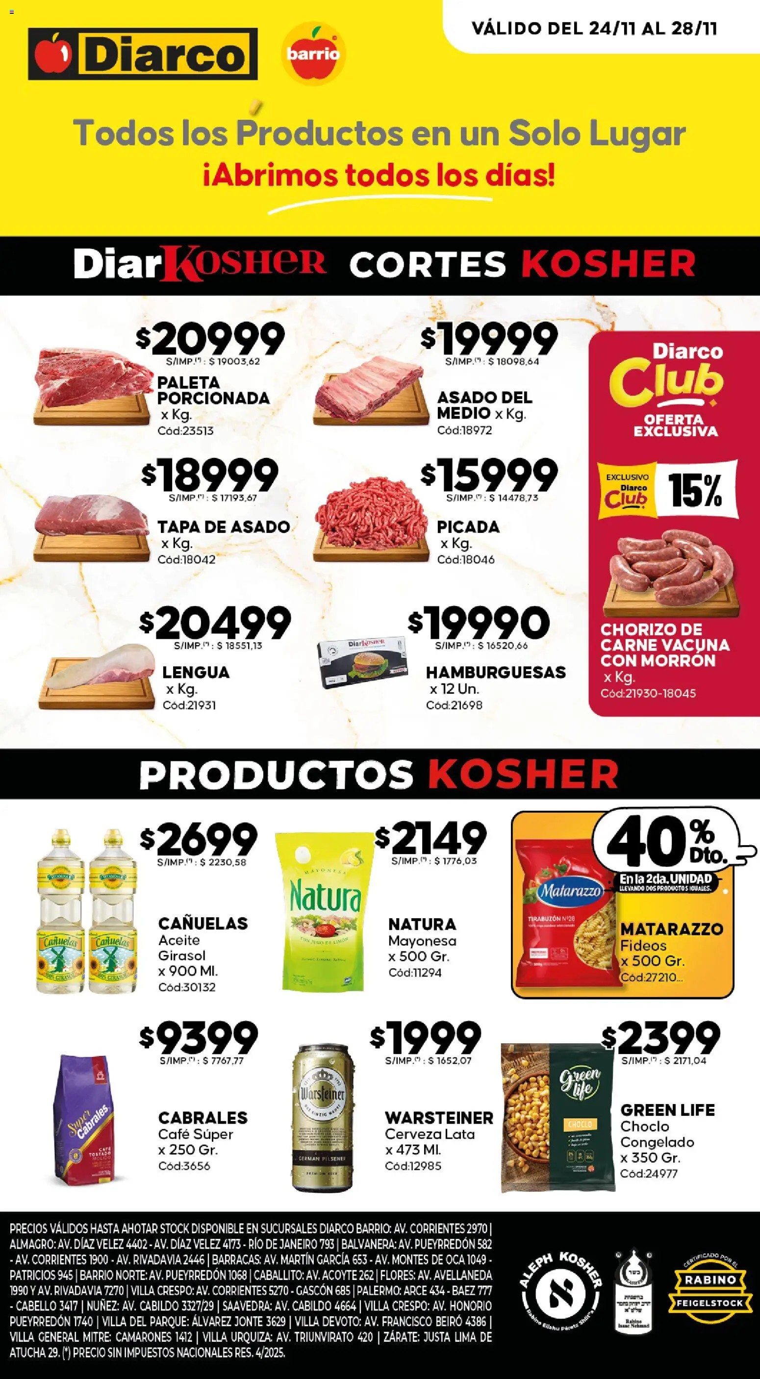 Diarco - Ofertas Kosher │ válido desde el 24.11.2025 | Página: 1 | Productos: Lima, Café, Chorizo, Jugo